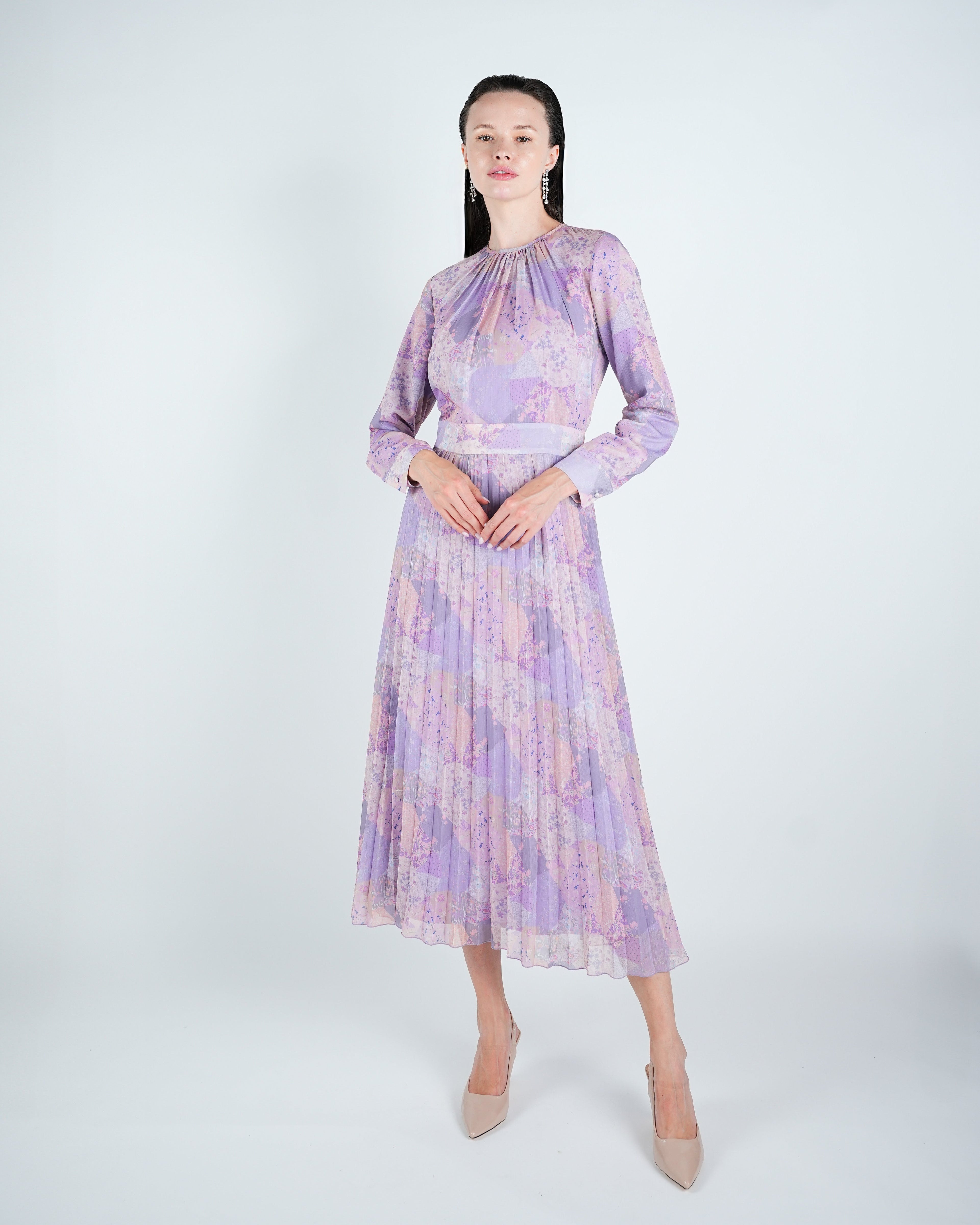 Chiffon Pleated Patchwork Midi Dress