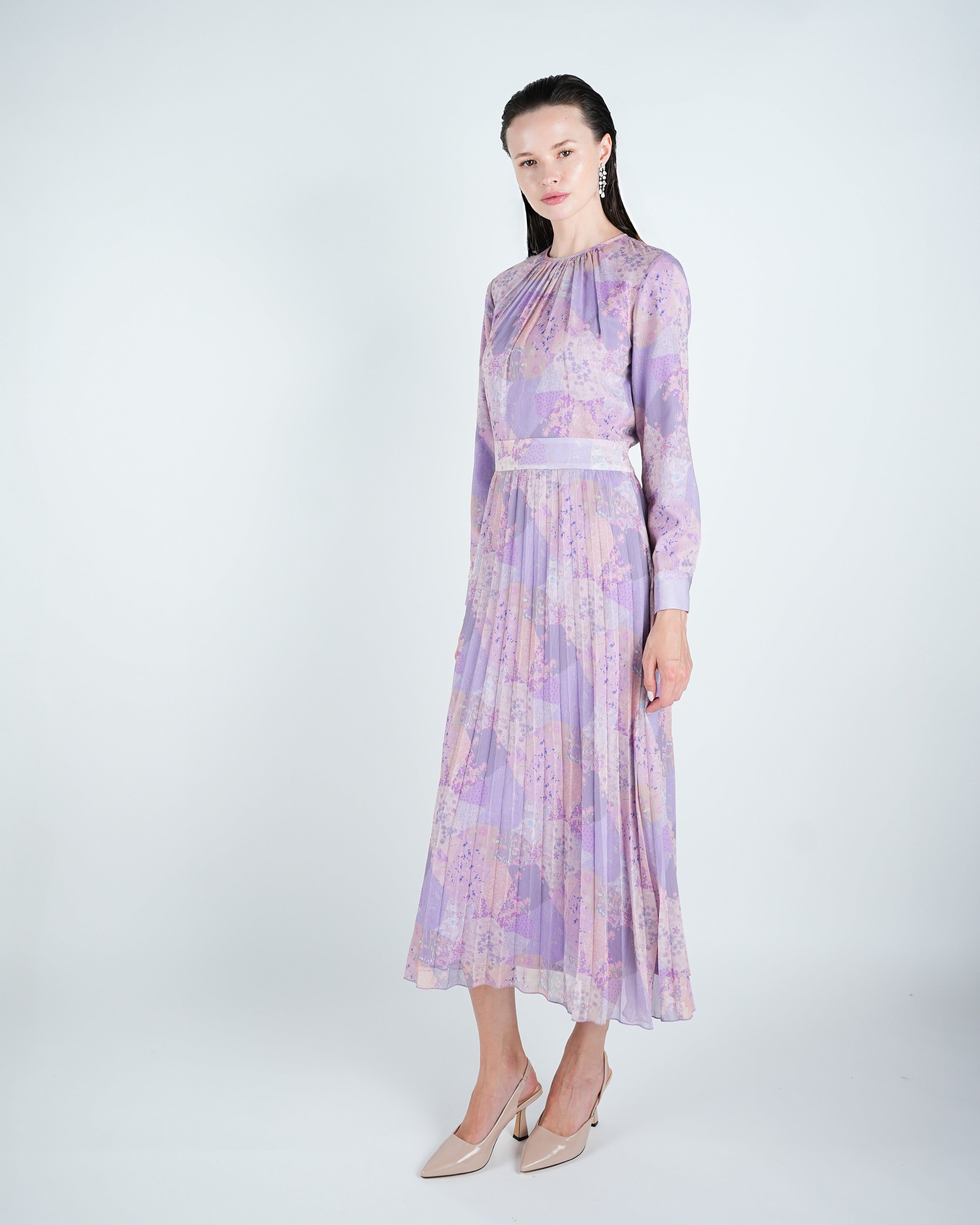 Chiffon Pleated Patchwork Midi Dress