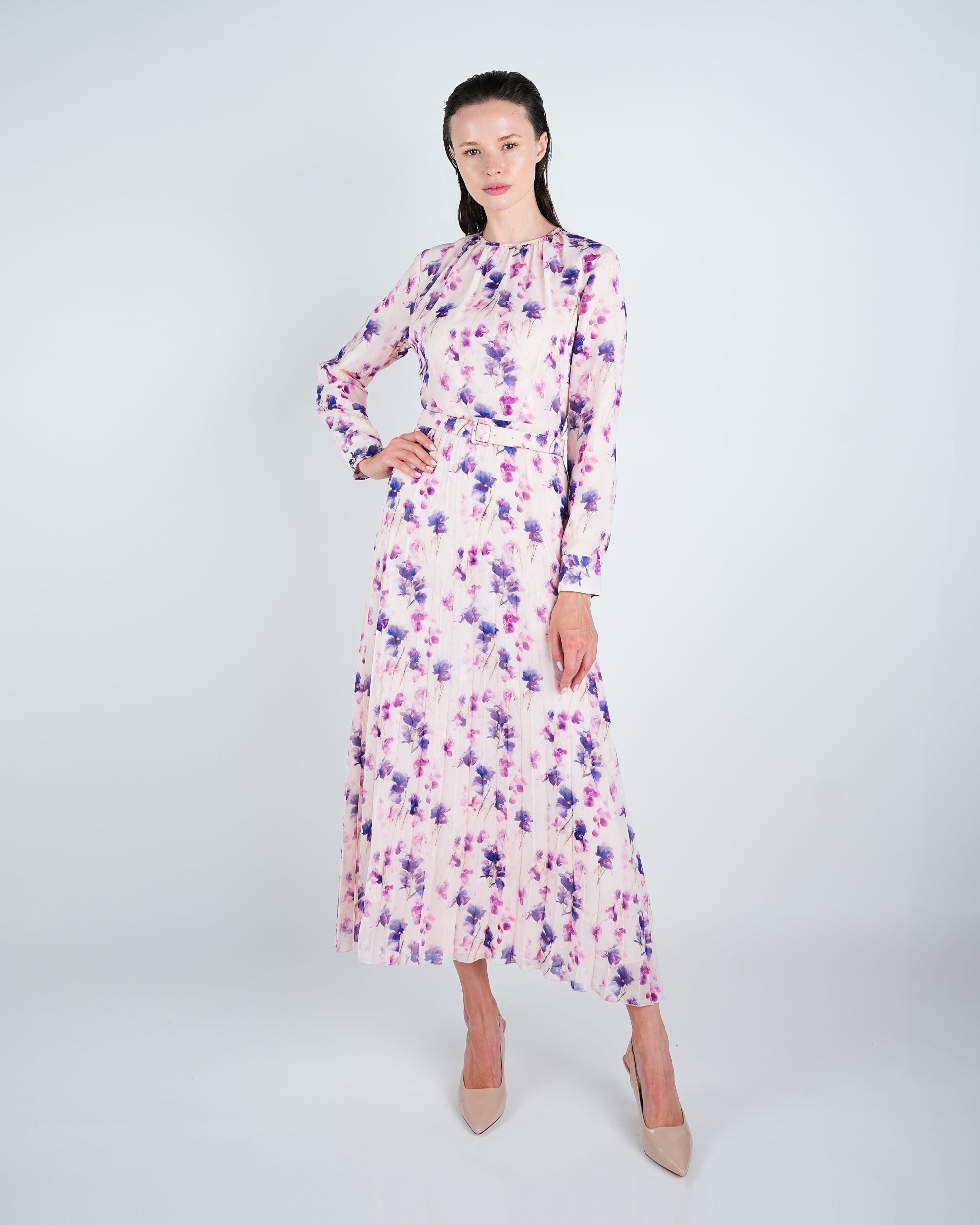 Chiffon Floral Pleated Maxi Dress