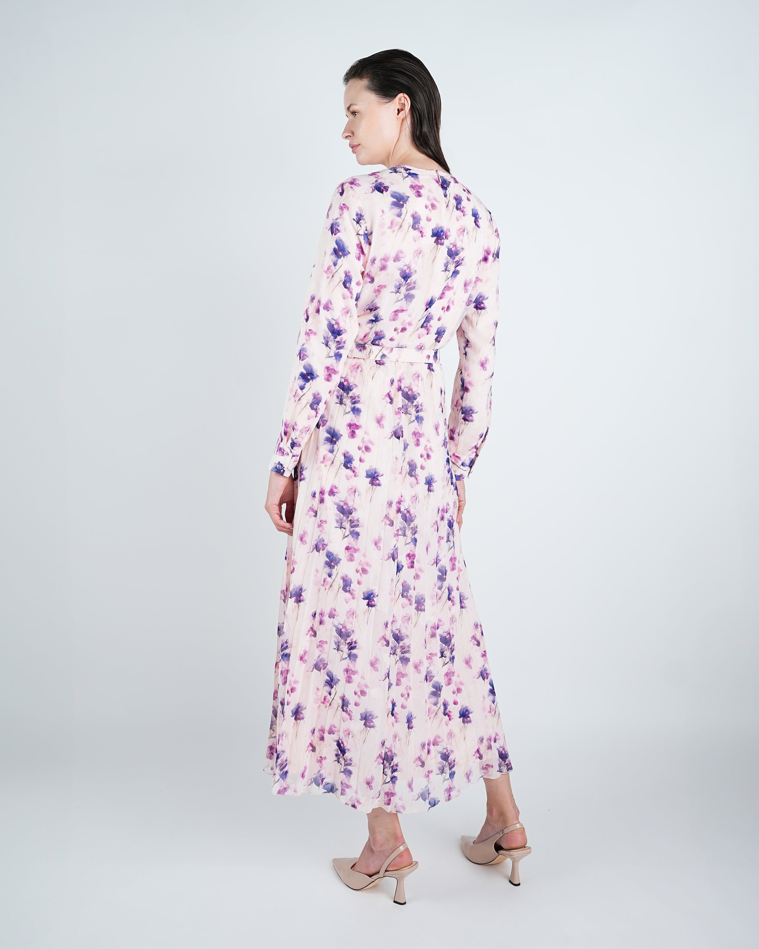 Chiffon Floral Pleated Maxi Dress