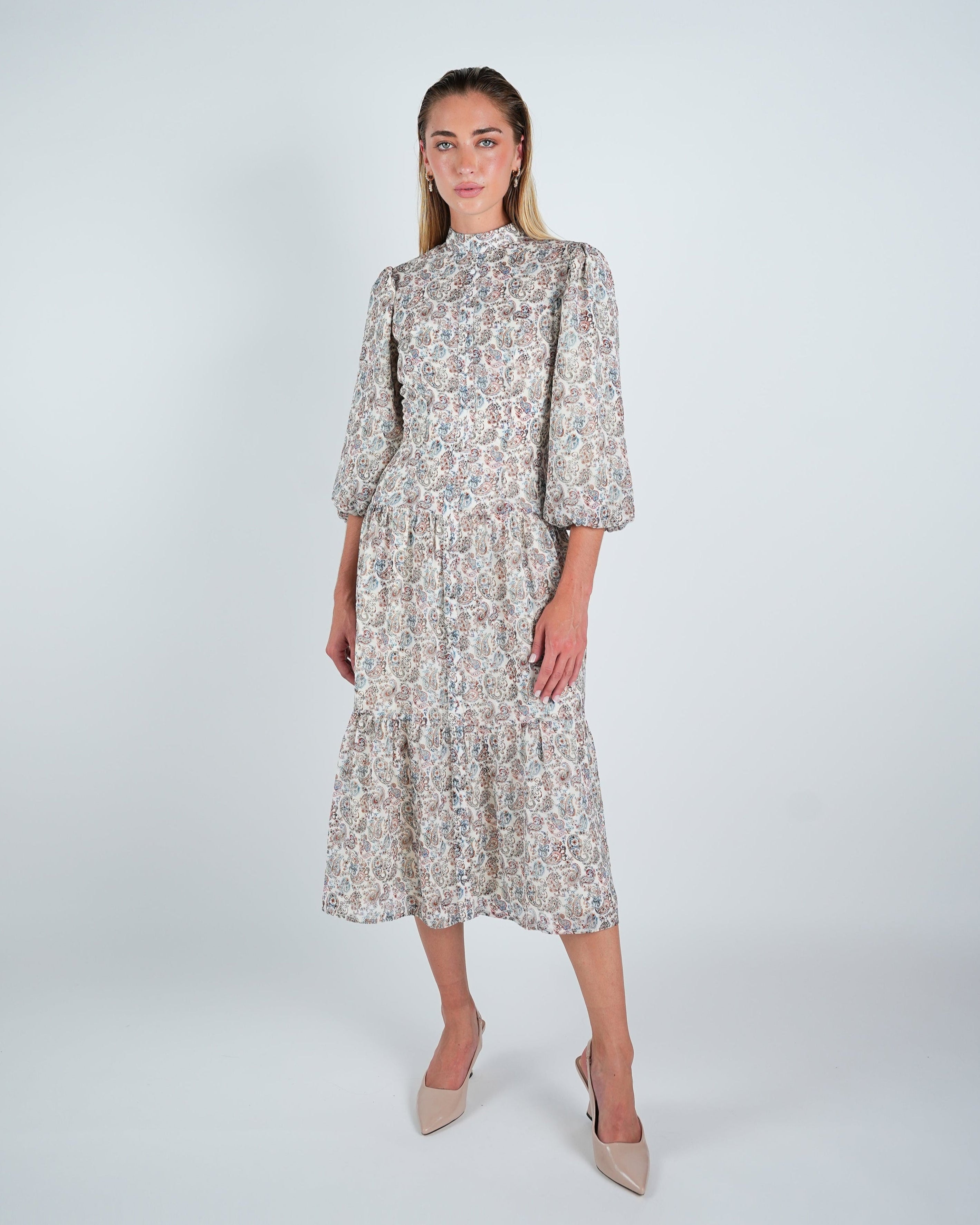 Chiffon Paisley Tiered Midi Dress