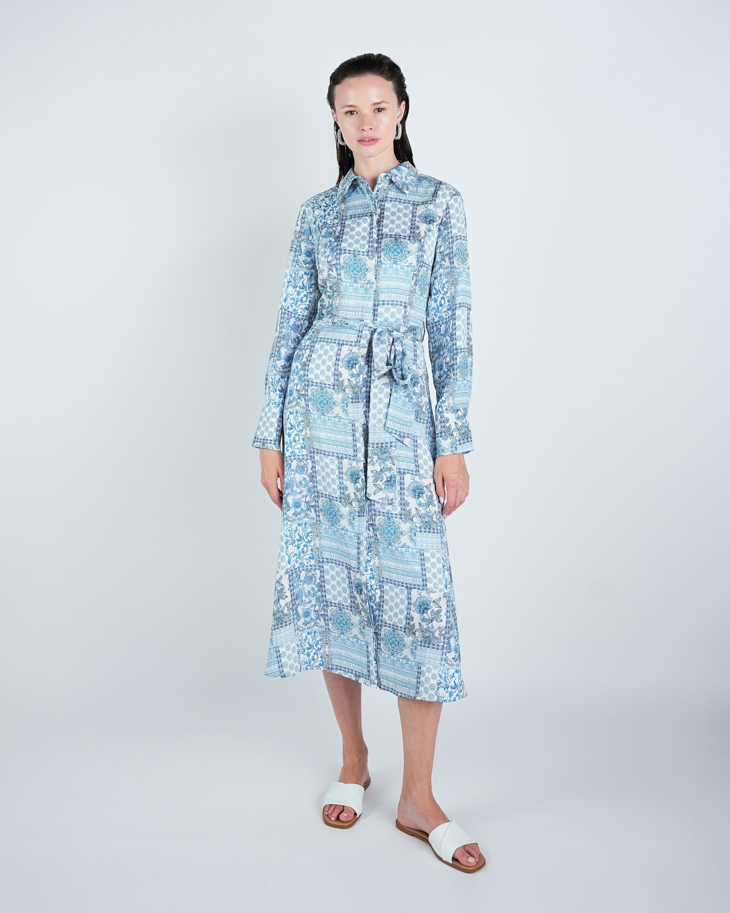 Georgette Patchwork Belted Shirt Dress