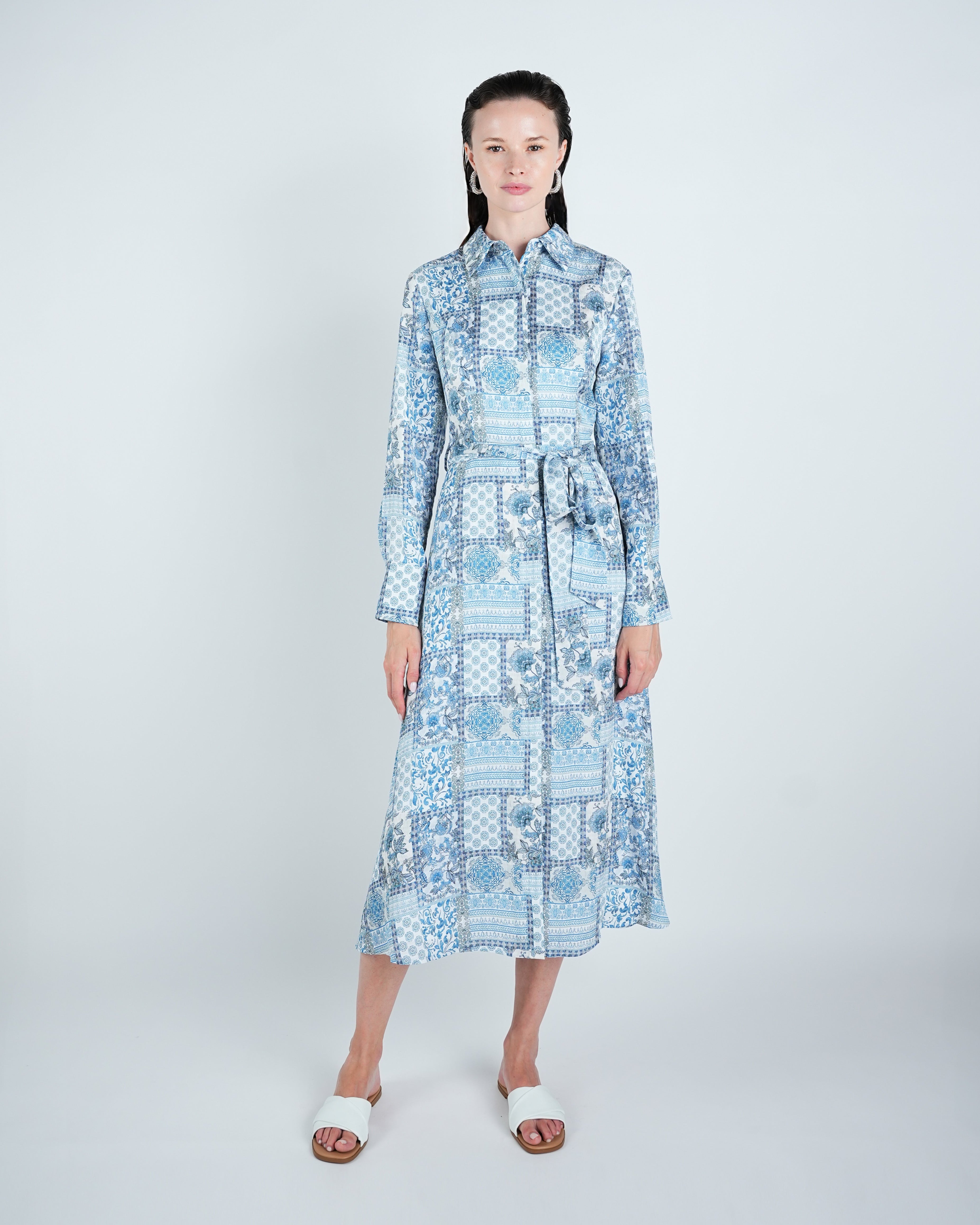 Georgette Patchwork Belted Shirt Dress