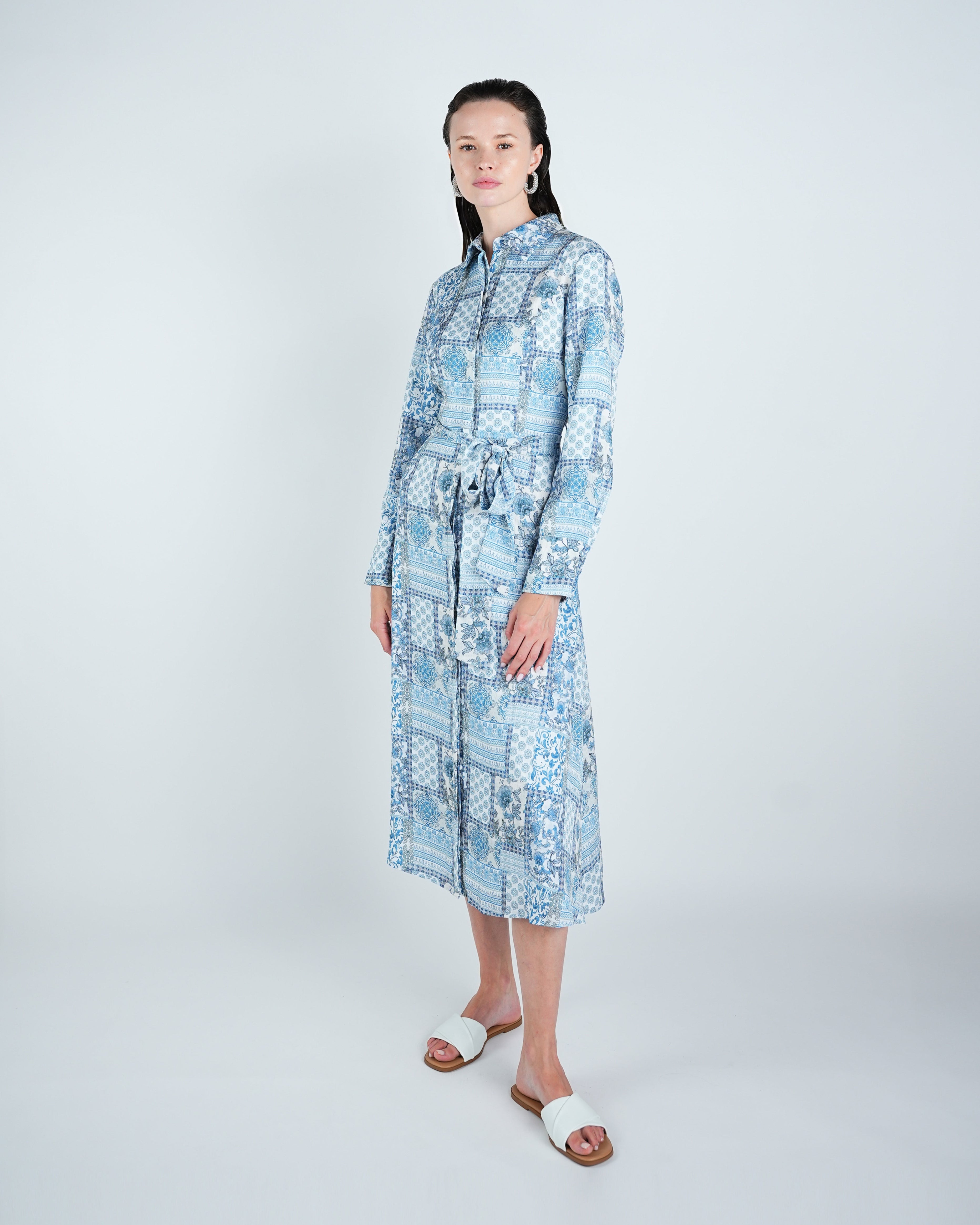 Georgette Patchwork Belted Shirt Dress