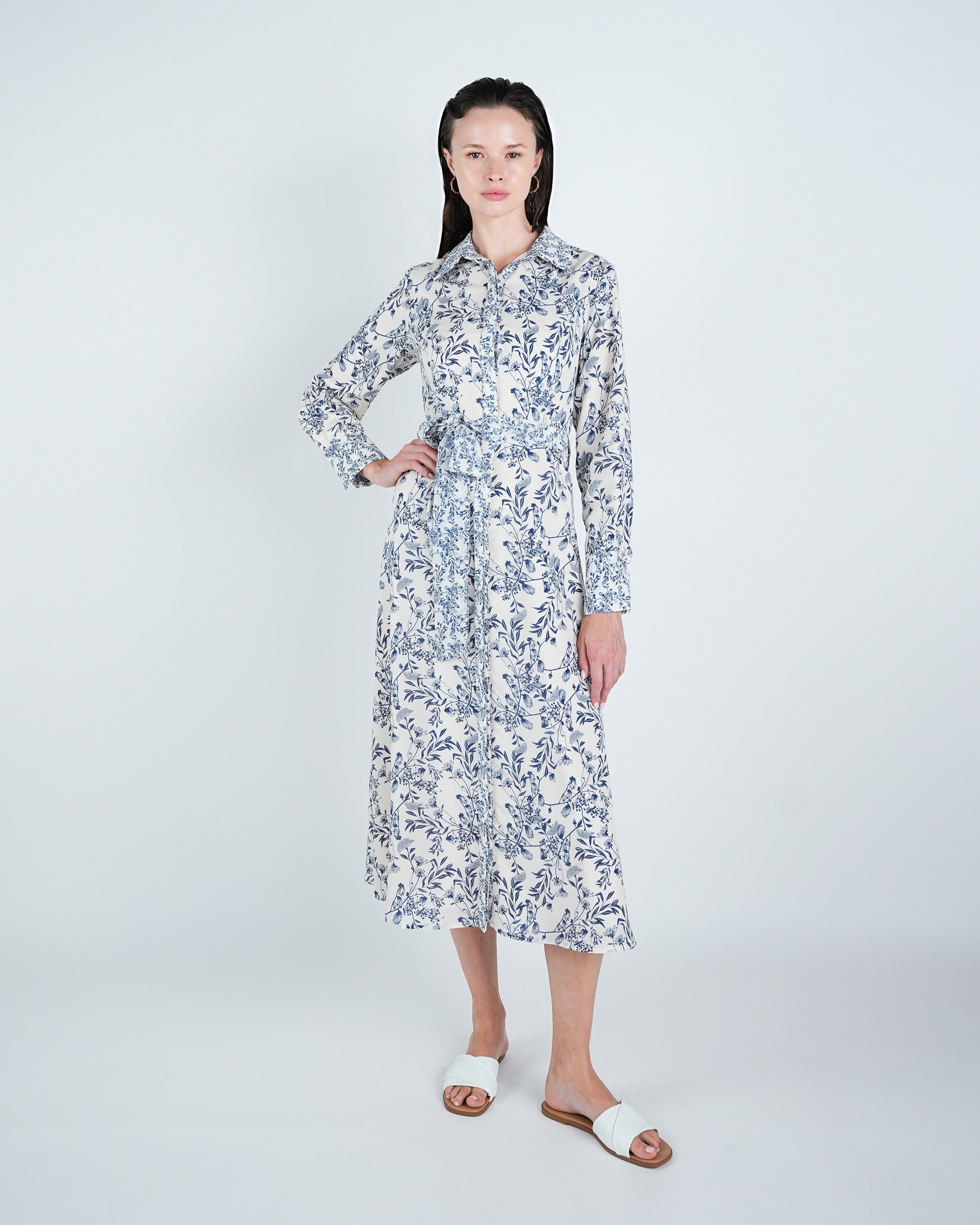 Georgette A-Line Belted Shirt Dress