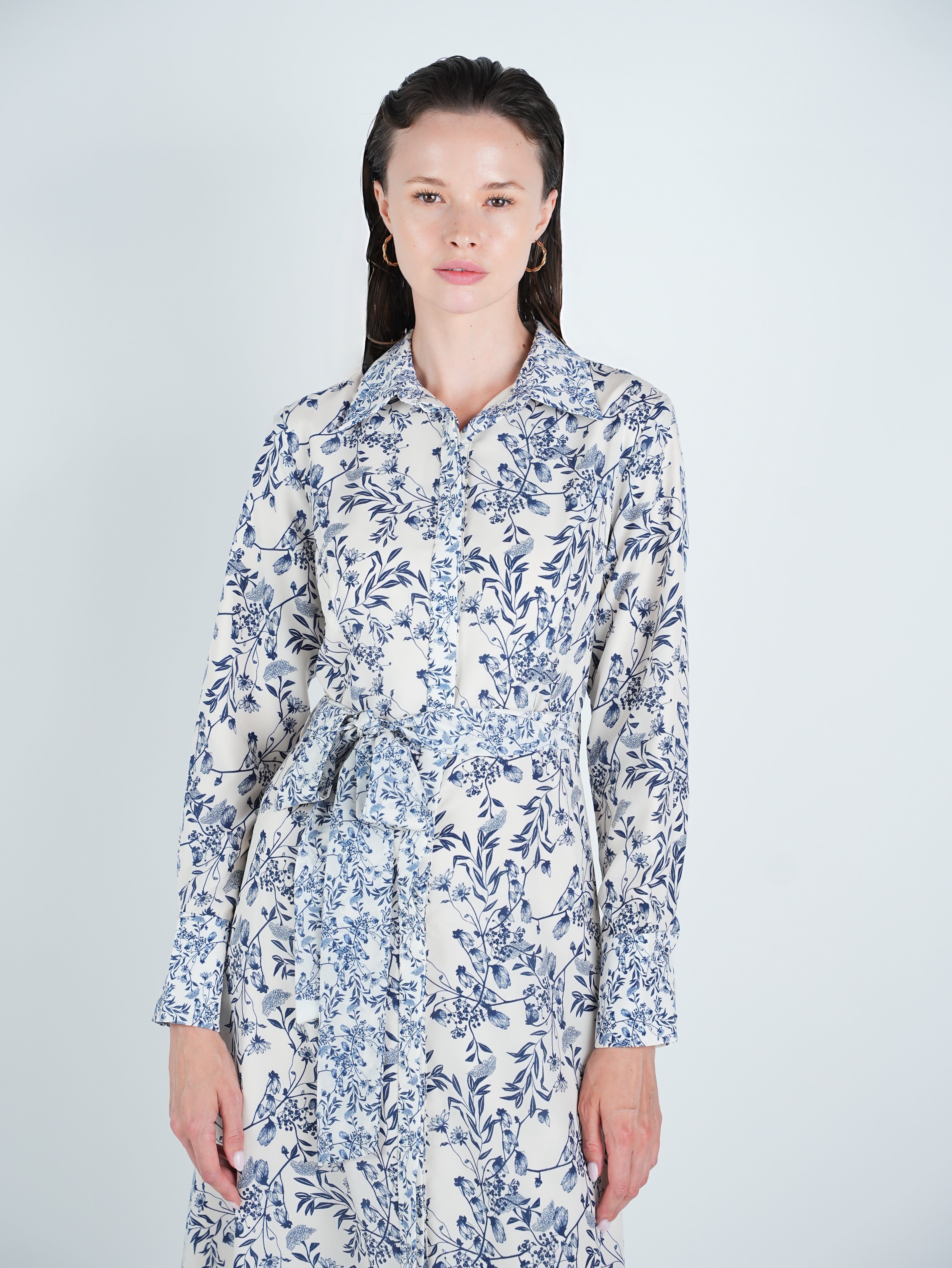 Georgette A-Line Belted Shirt Dress