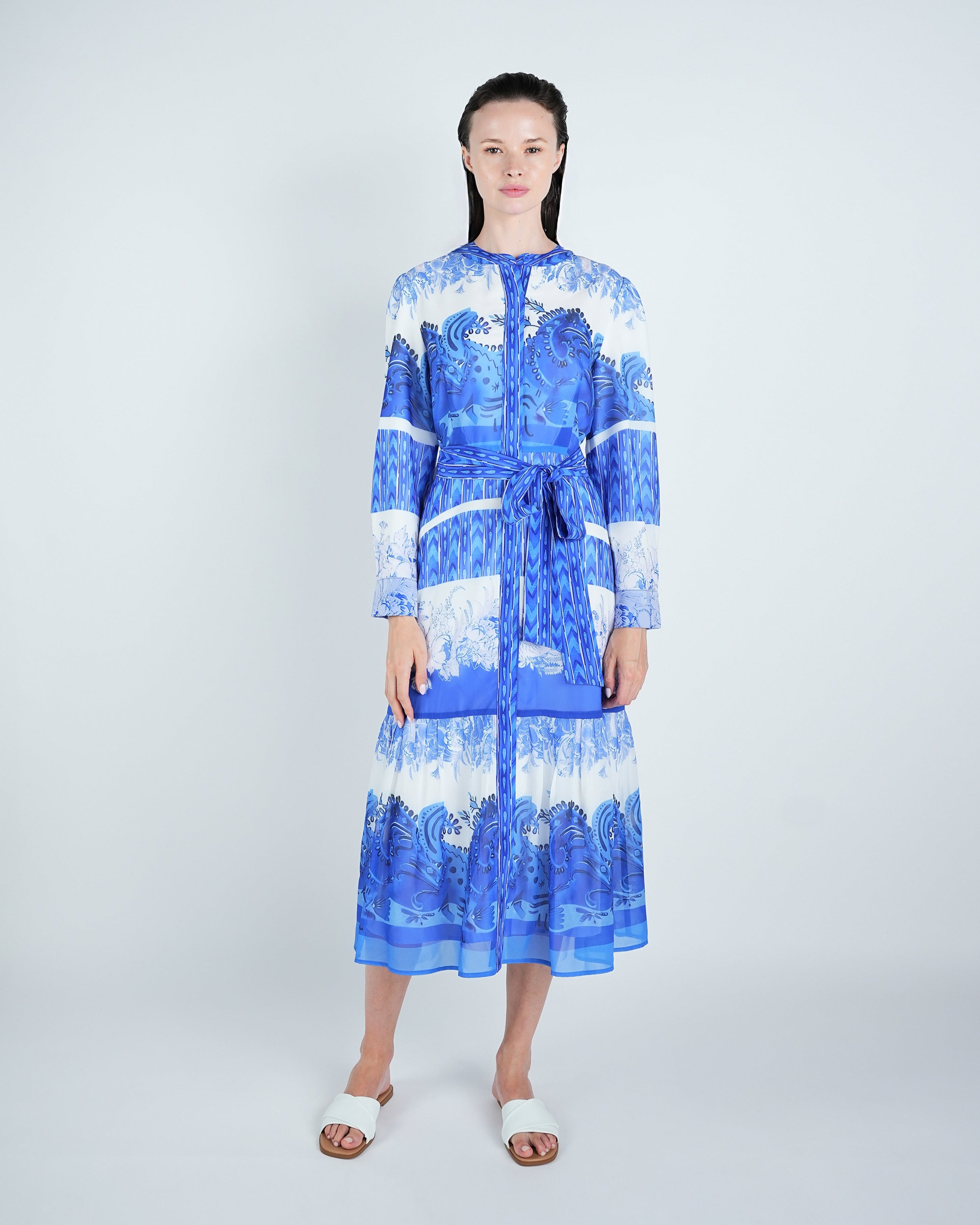 Chiffon Position Print Midi Dress