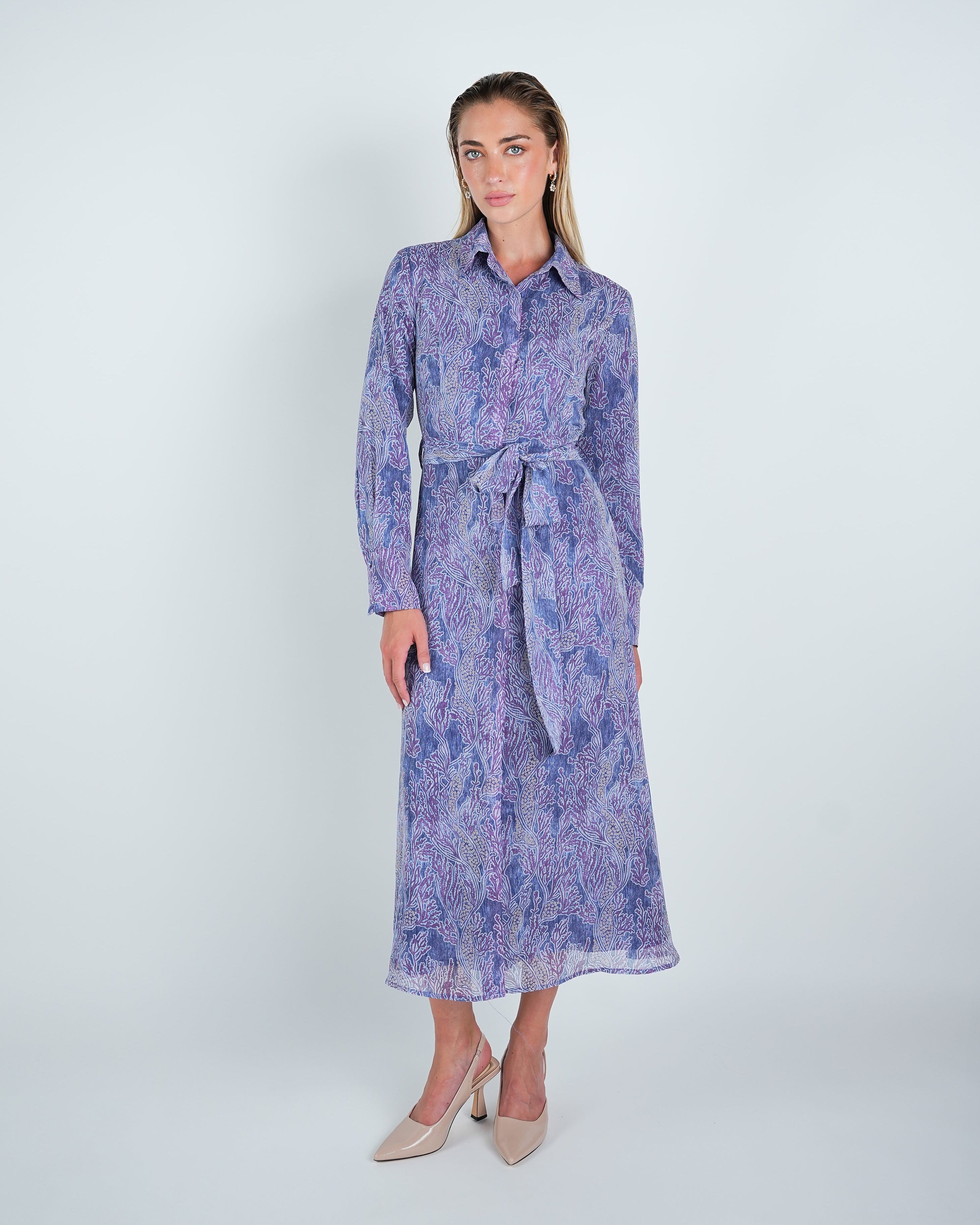 Chiffon Abstract Belted Shirt Dress