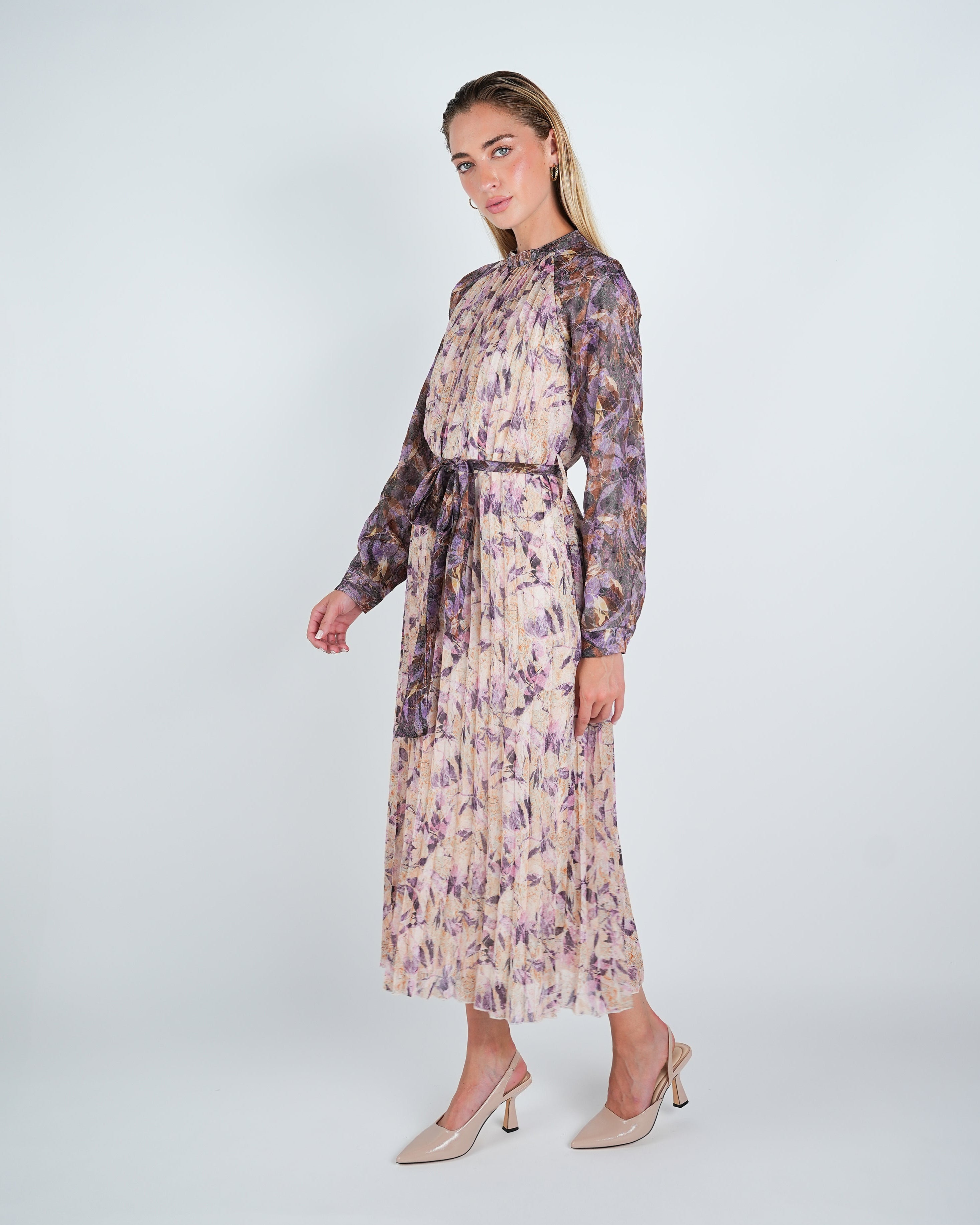 Chiffon Pleated Two Tone Midi Dress