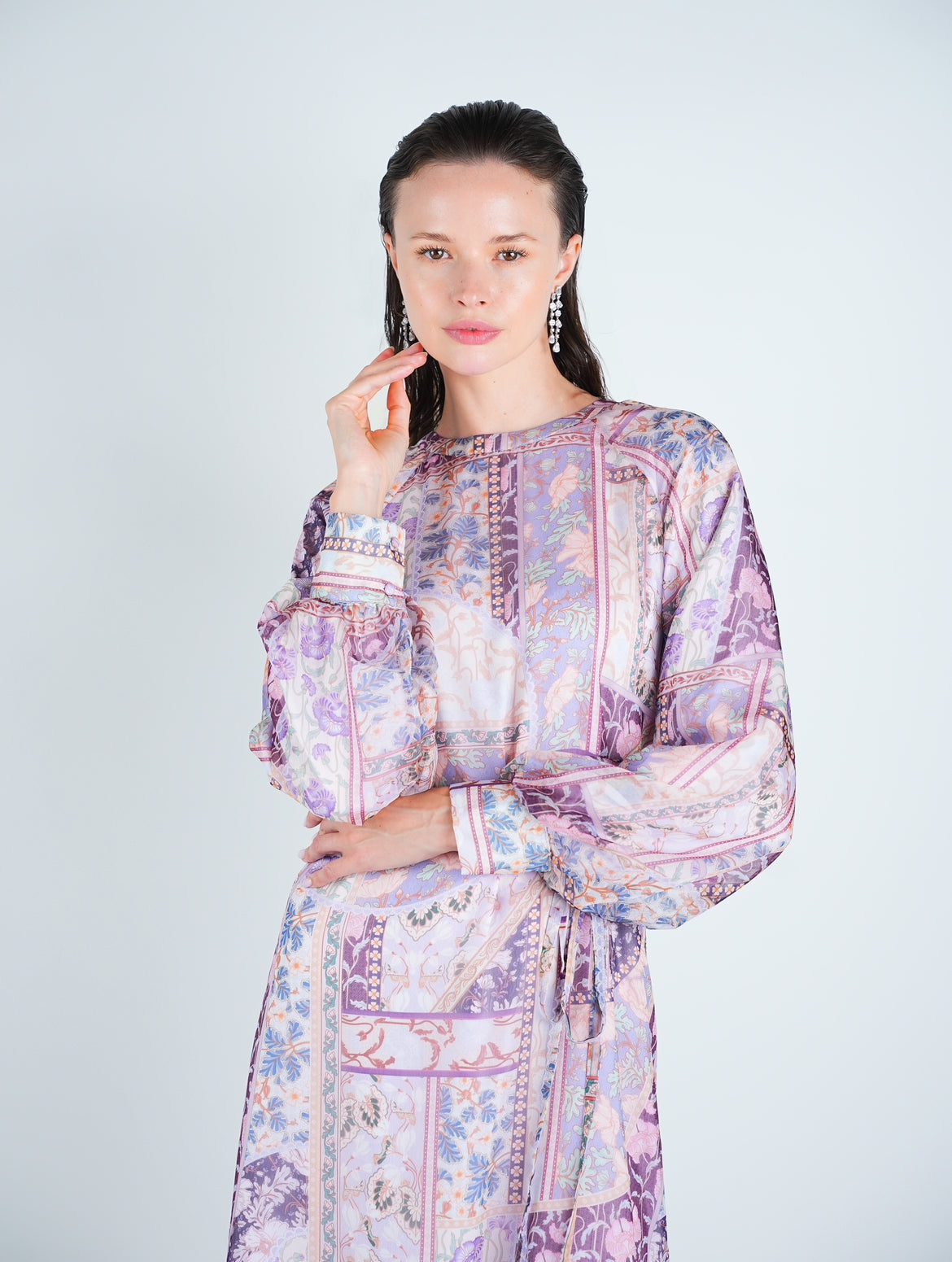 Organza Printed Puff Sleeve Maxi Dress