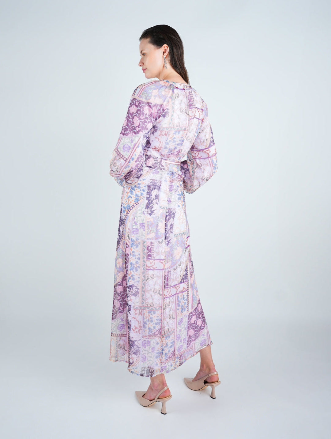 Organza Printed Puff Sleeve Maxi Dress