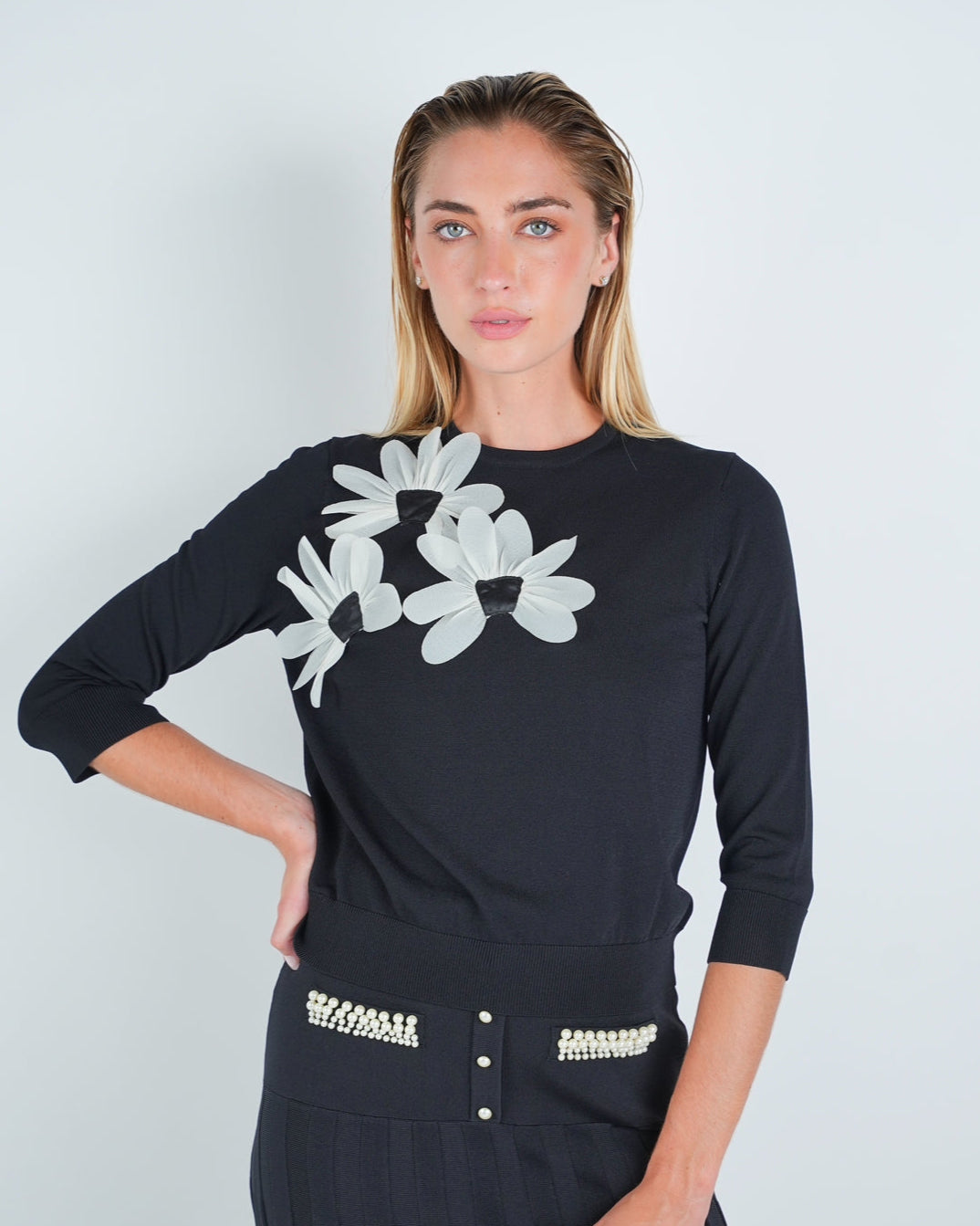 Knit Floral Embellished Top
