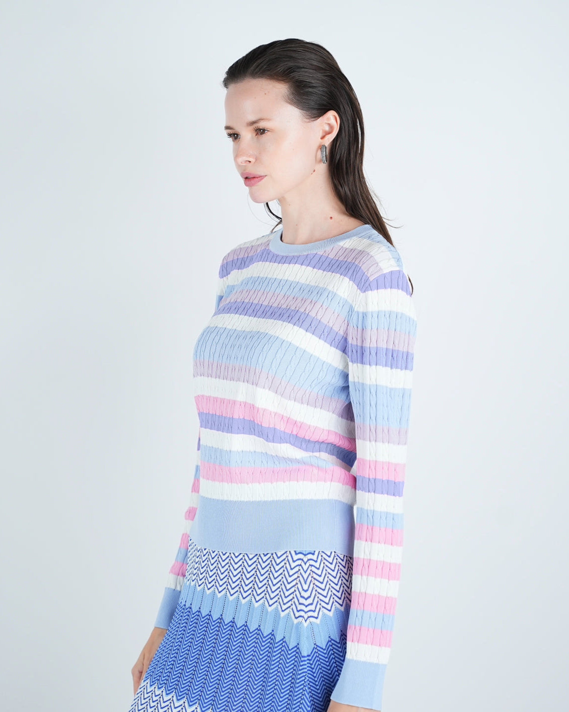 Multi Color Striped Cable Knit Top