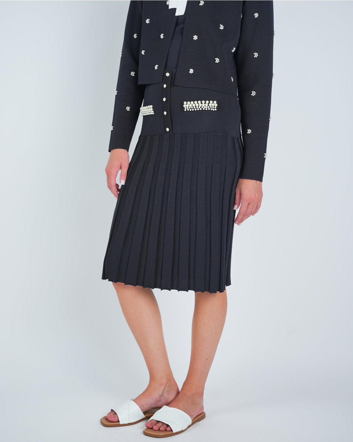 Knit Pearl Embellished Ribbed Skirt