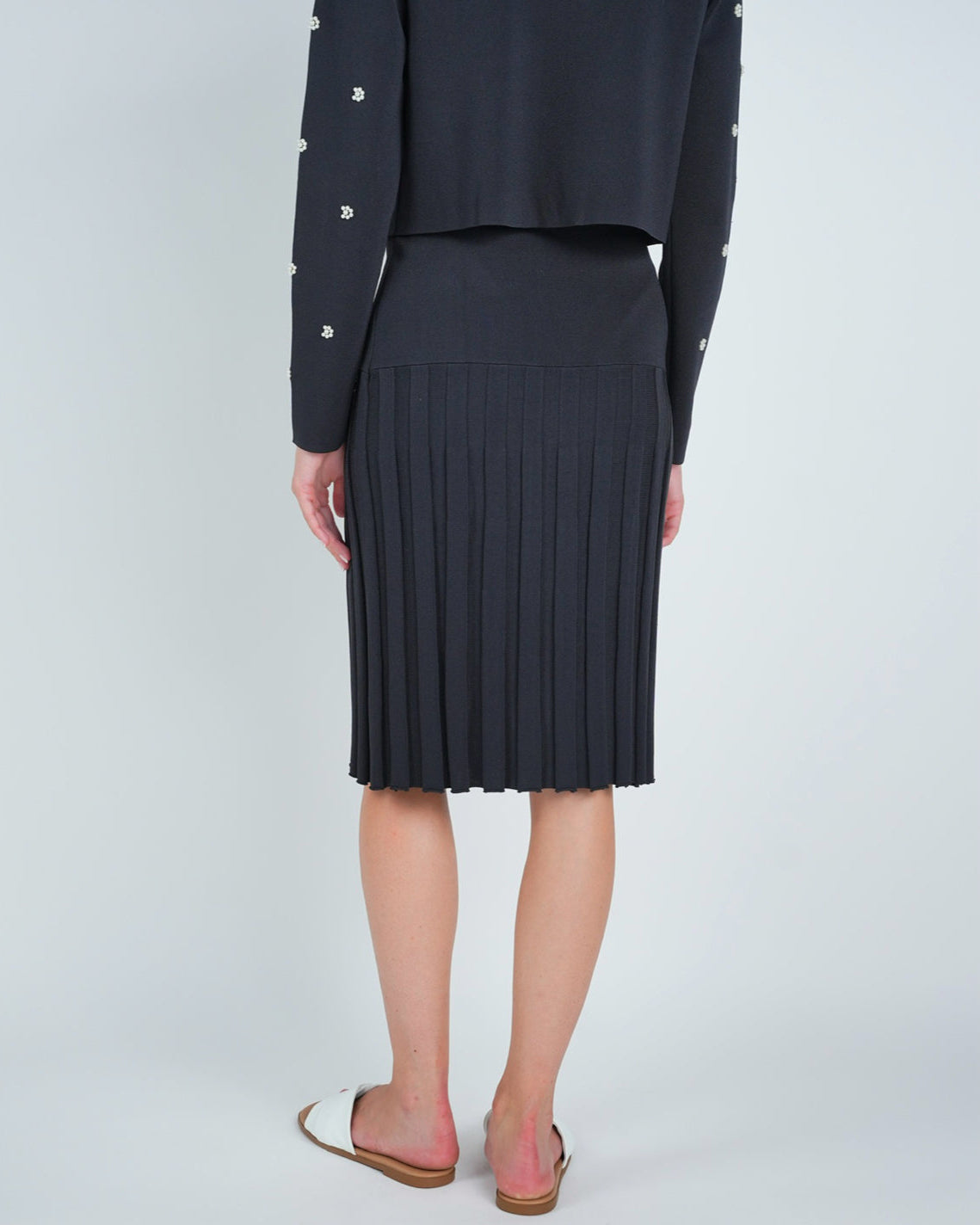 Knit Pearl Embellished Ribbed Skirt