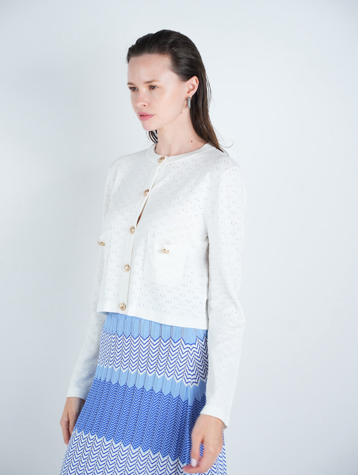 Knit Eyelet Buttoned Cardigan