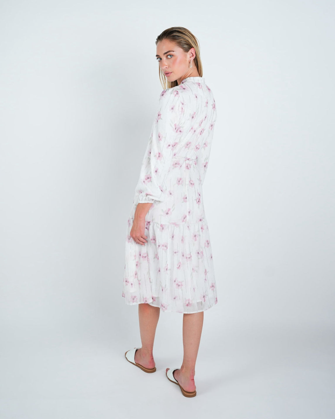 Chiffon Floral Lurex Detail Midi Dress