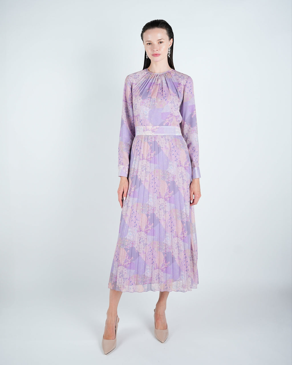 Chiffon Pleated Patchwork Midi Dress