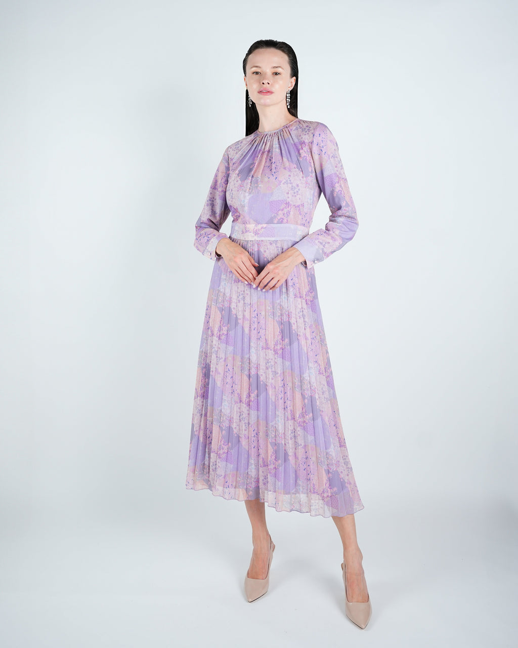 Chiffon Pleated Patchwork Midi Dress