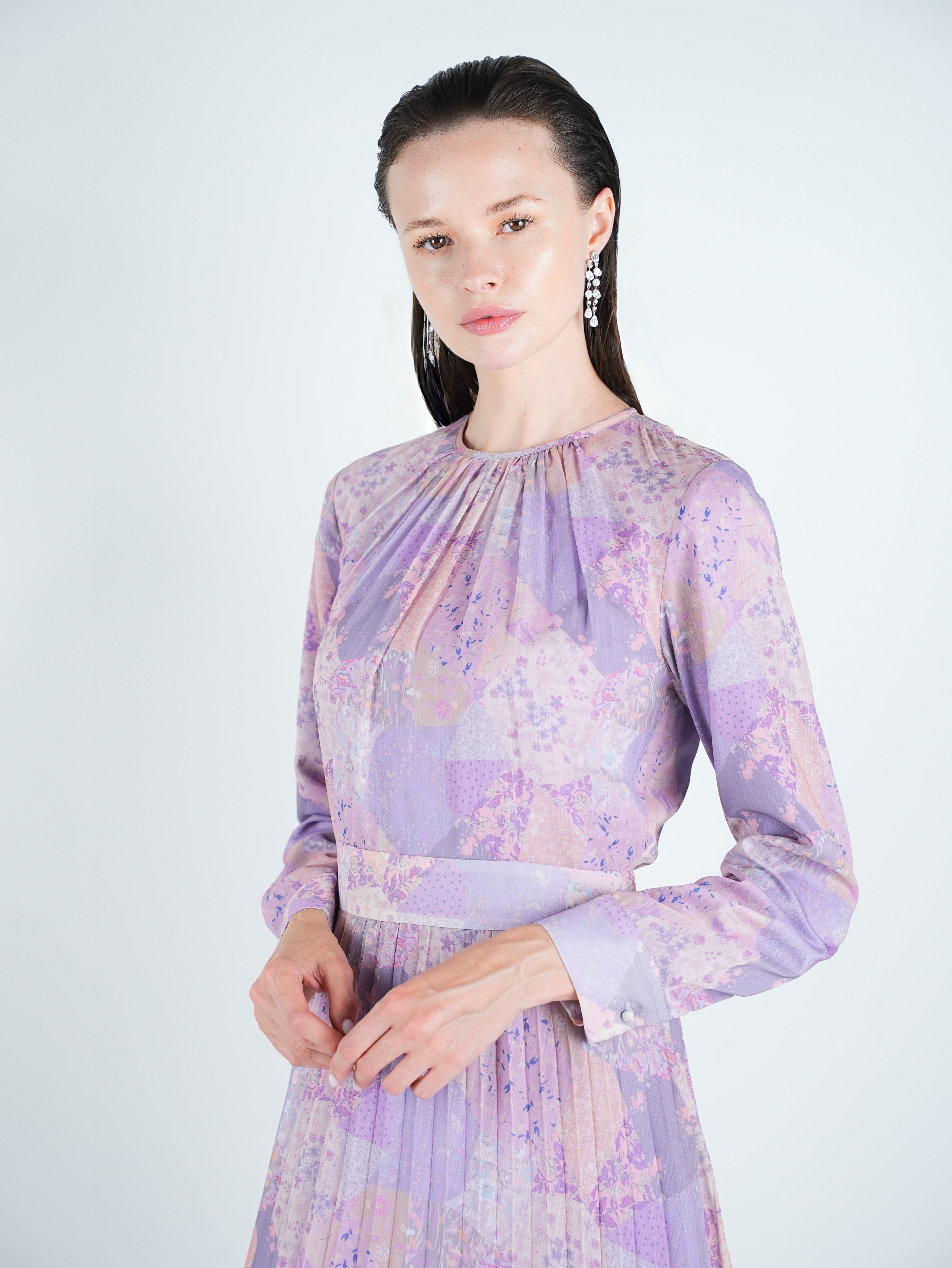 Chiffon Pleated Patchwork Midi Dress