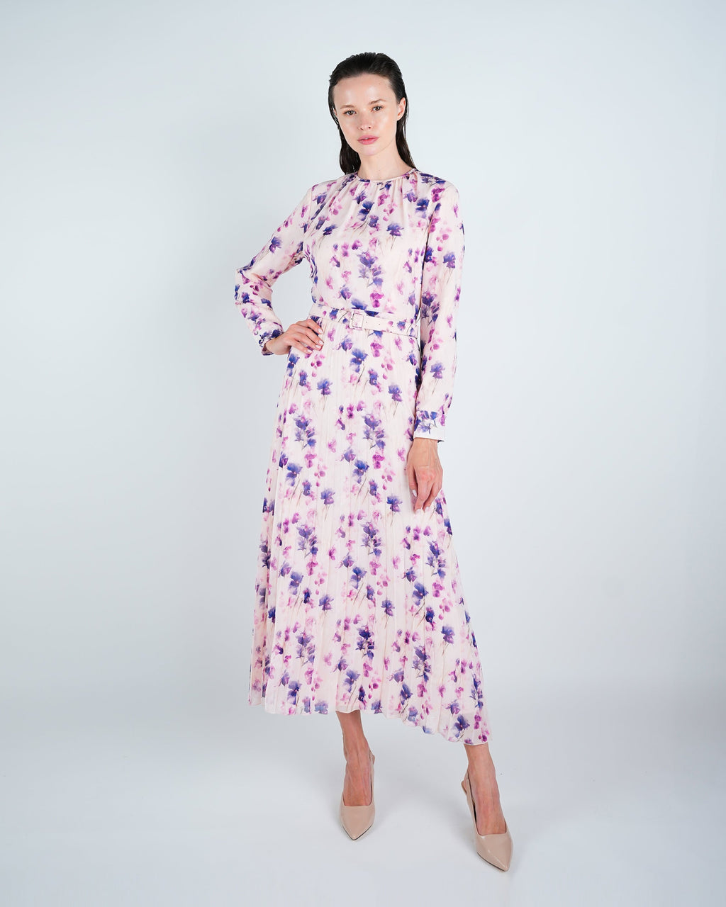 Chiffon Floral Pleated Maxi Dress