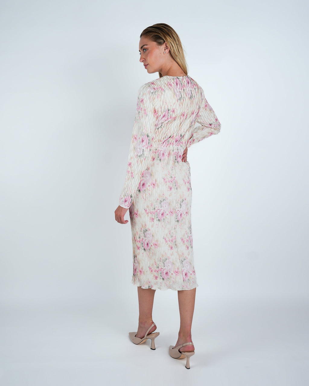 Plisse Floral Midi Sheath Dress