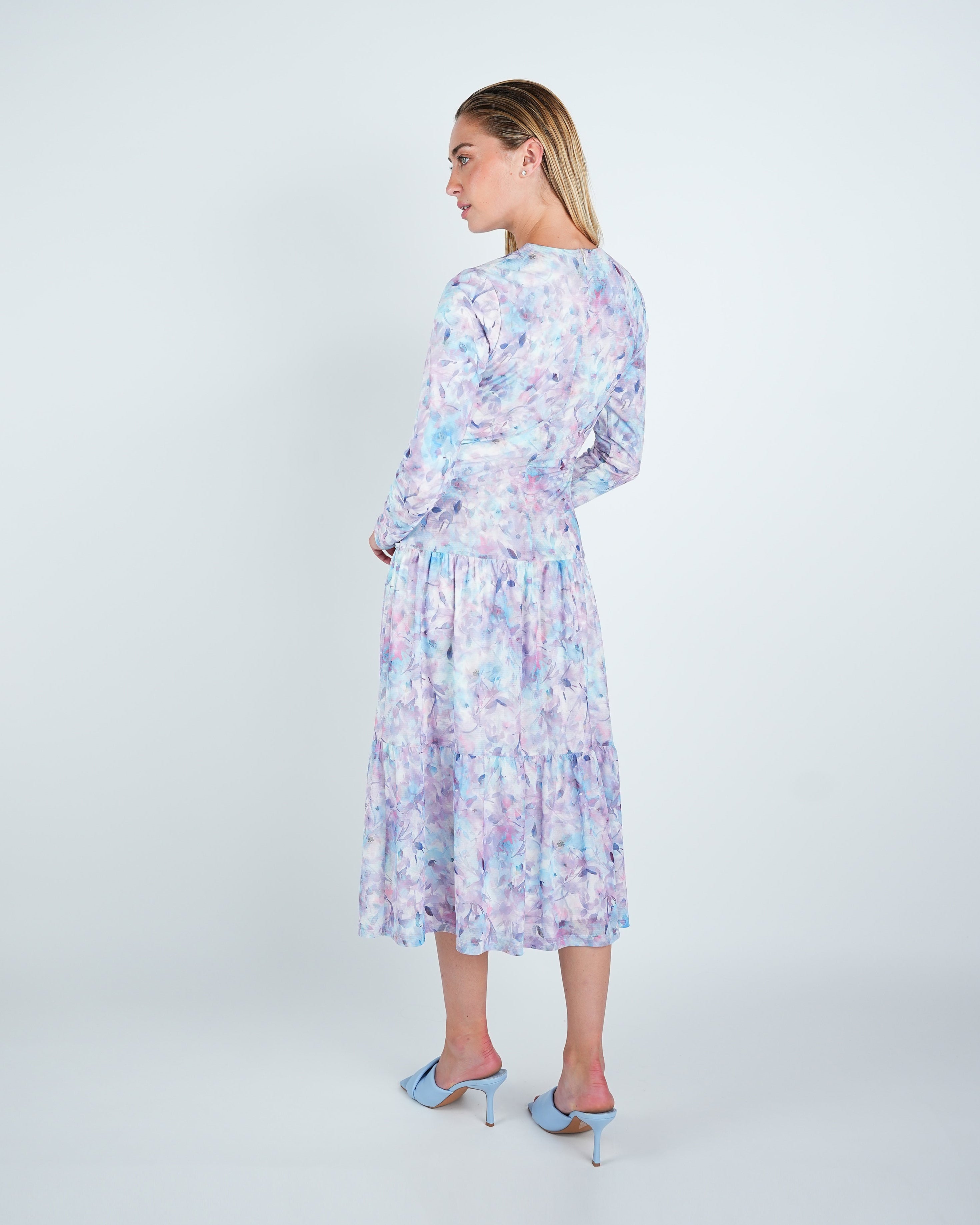 Mesh Floral Ruched Midi Dress