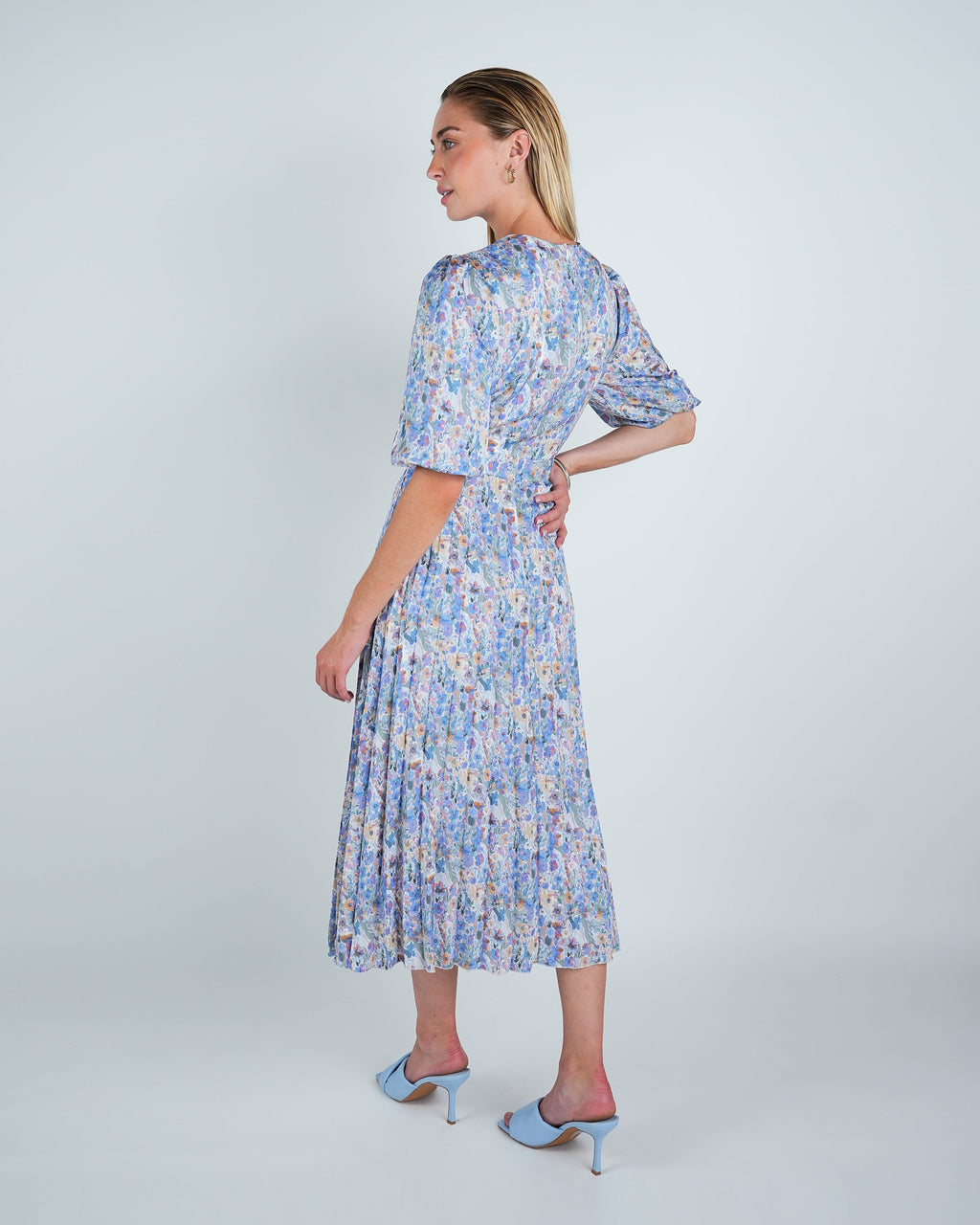 Multi Floral Pleated Midi Dress