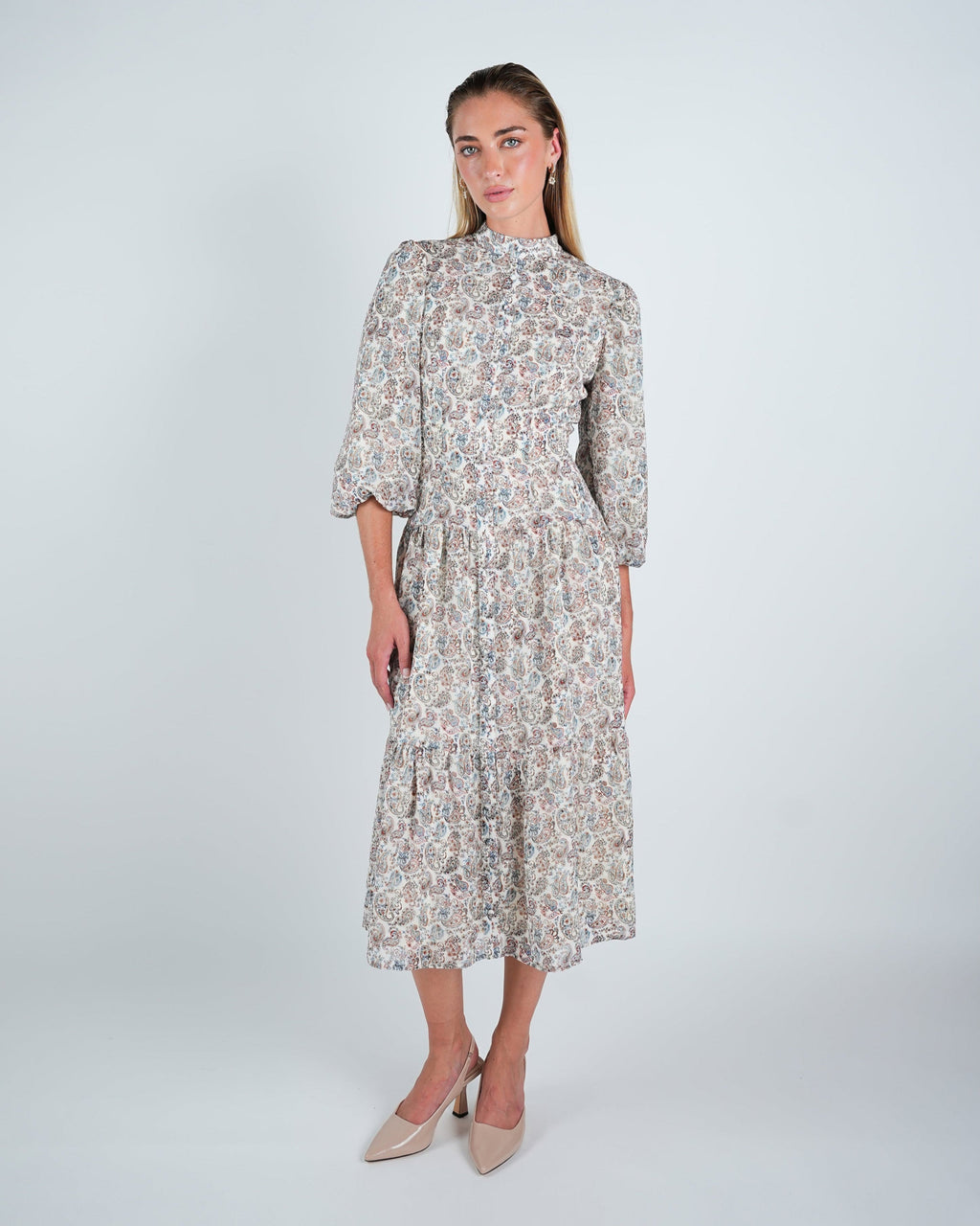 Chiffon Paisley Tiered Midi Dress