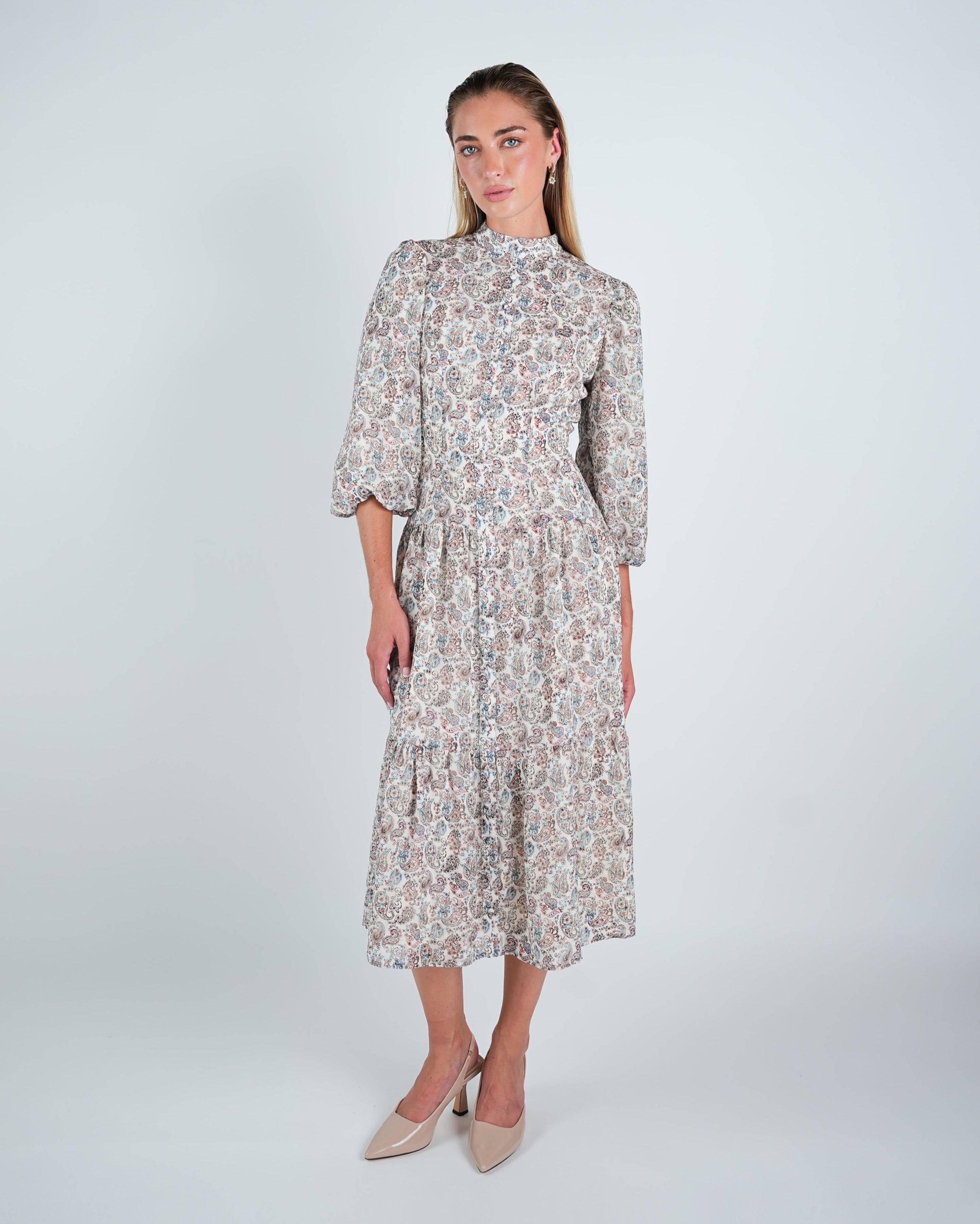 Chiffon Paisley Tiered Midi Dress