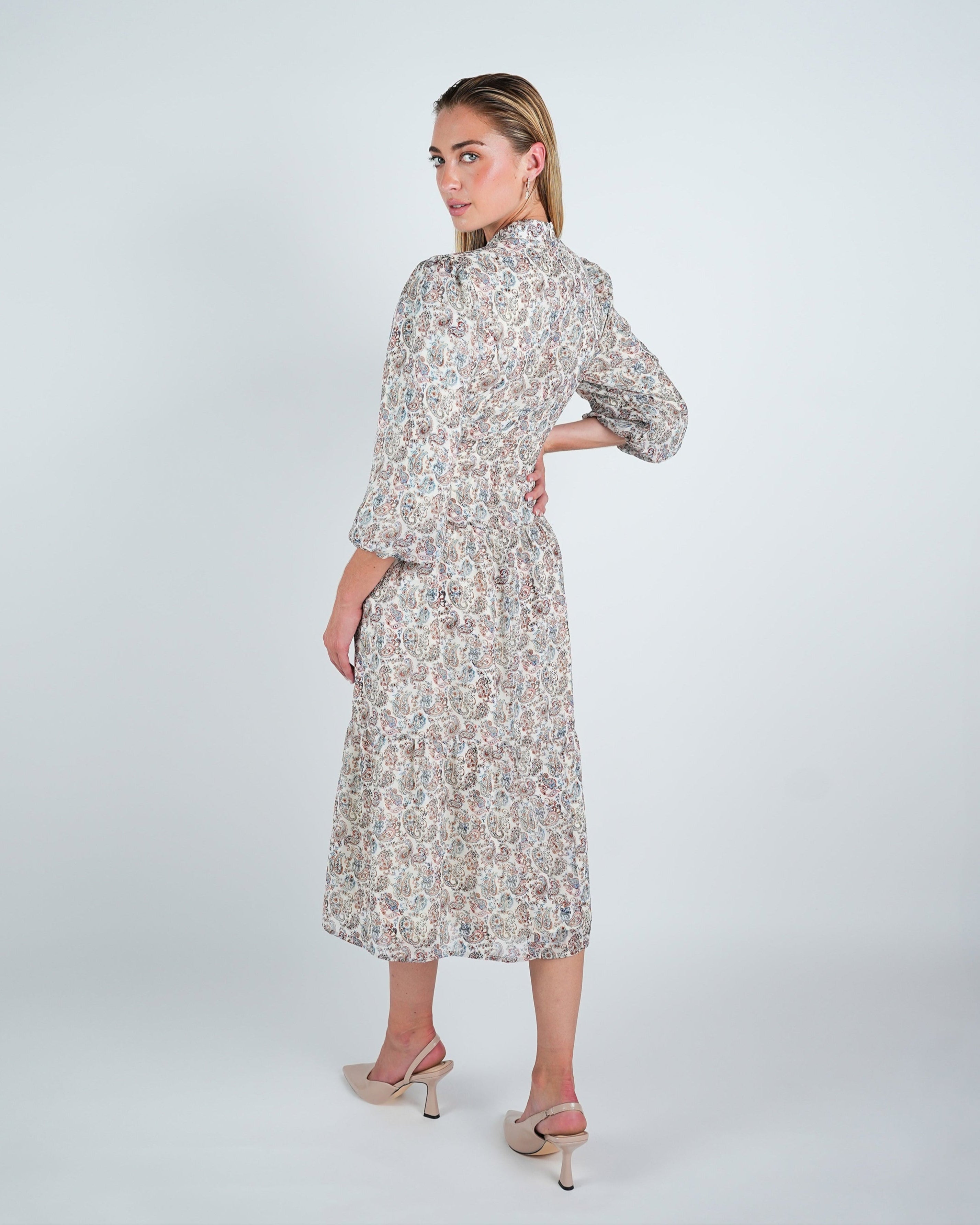 Chiffon Paisley Tiered Midi Dress