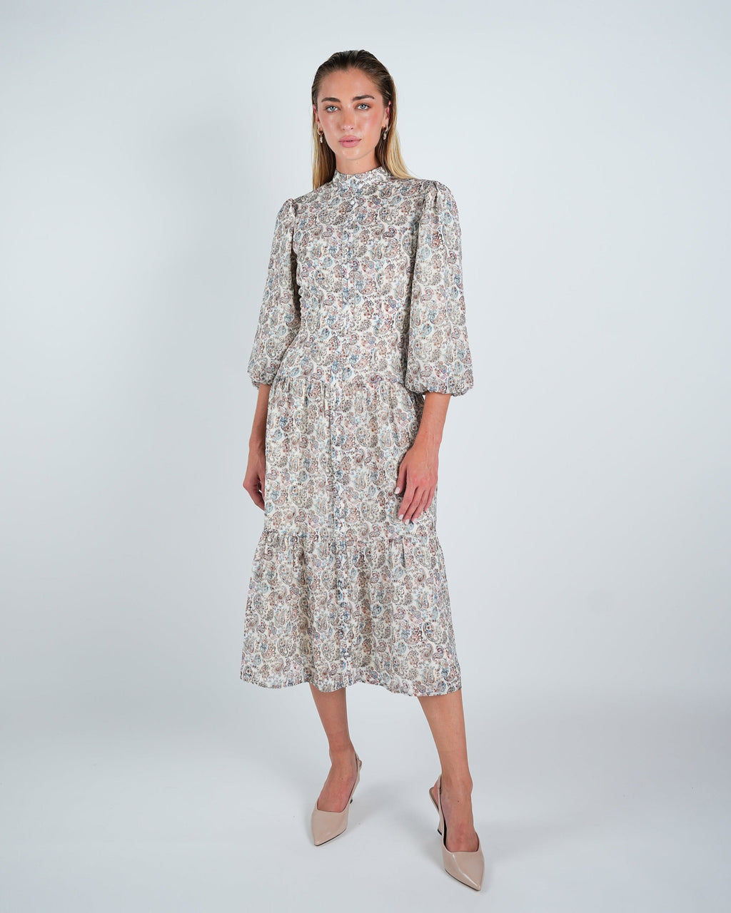 Chiffon Paisley Tiered Midi Dress