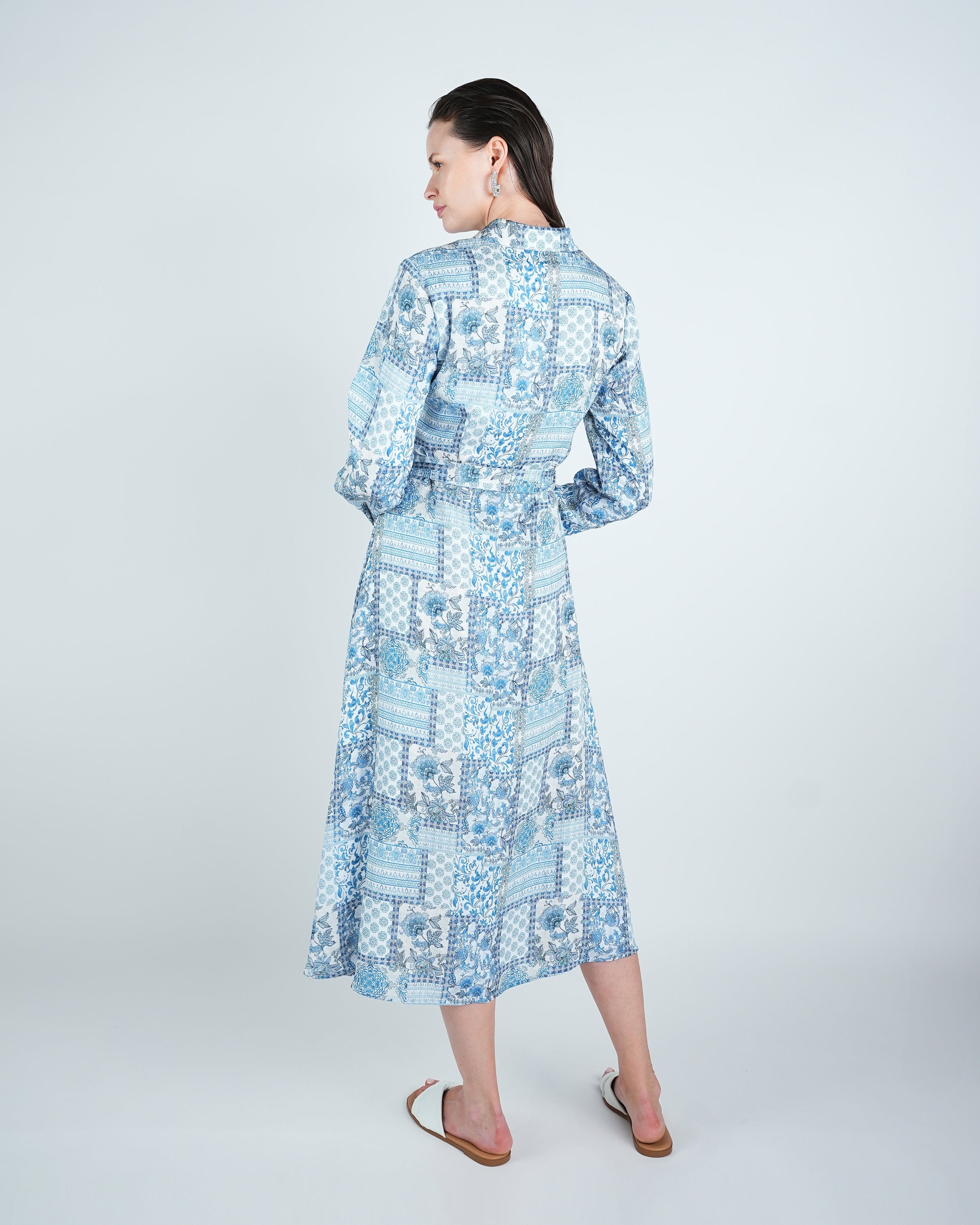 Georgette Patchwork Belted Shirt Dress