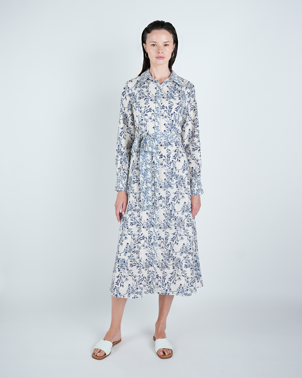 Georgette A-Line Belted Shirt Dress