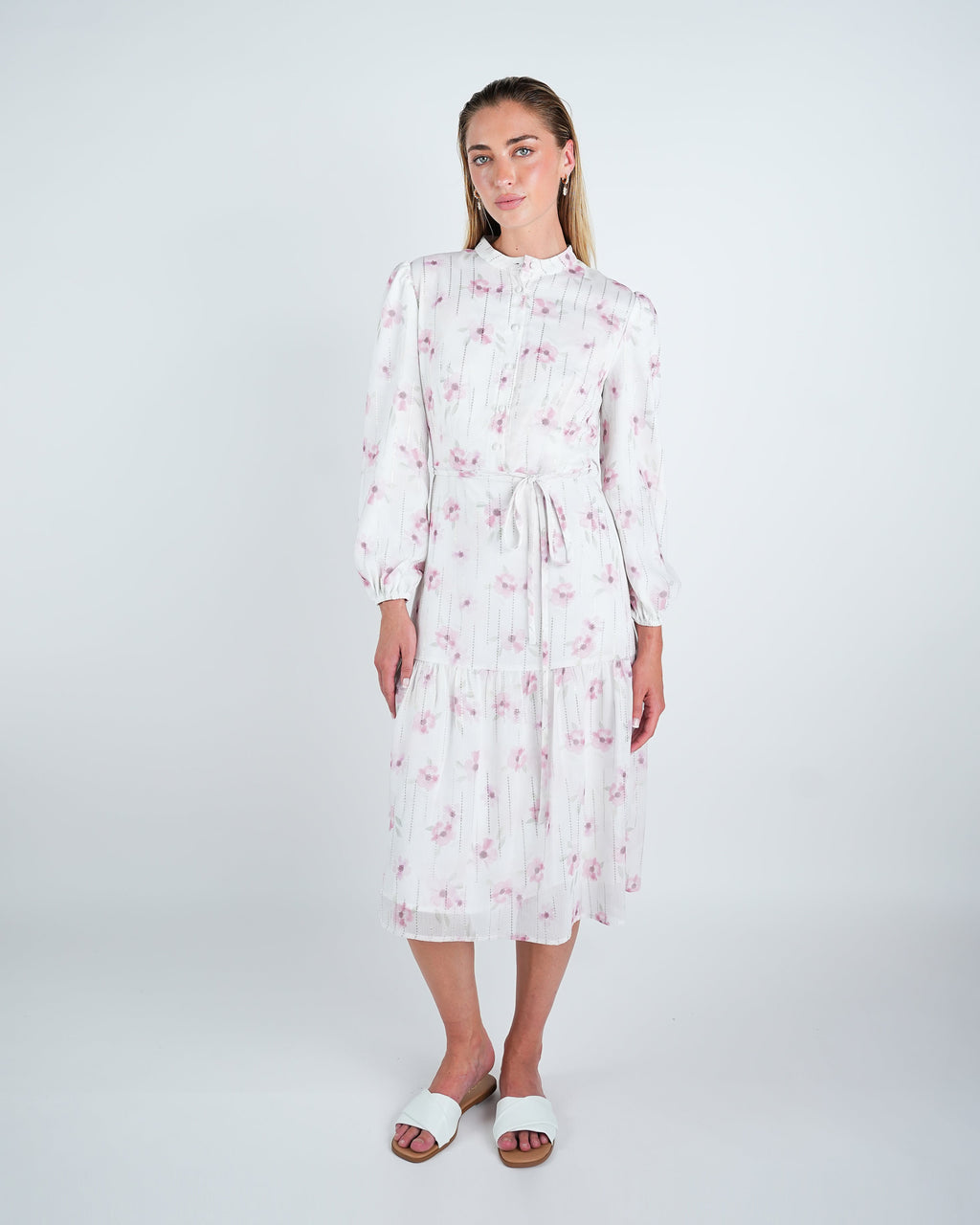 Chiffon Floral Lurex Detail Midi Dress