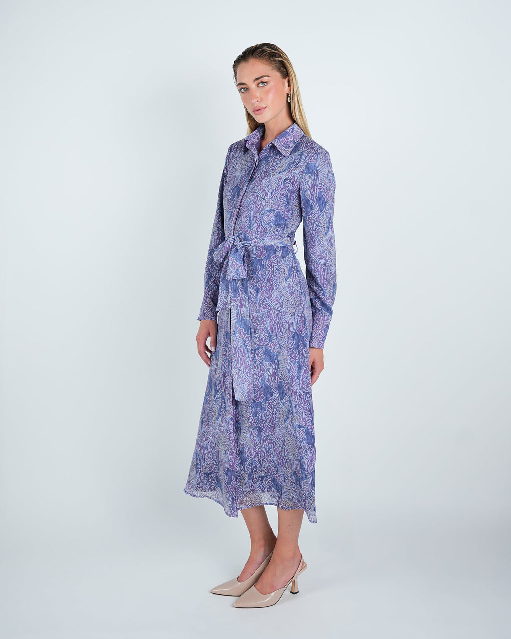 Chiffon Abstract Belted Shirt Dress