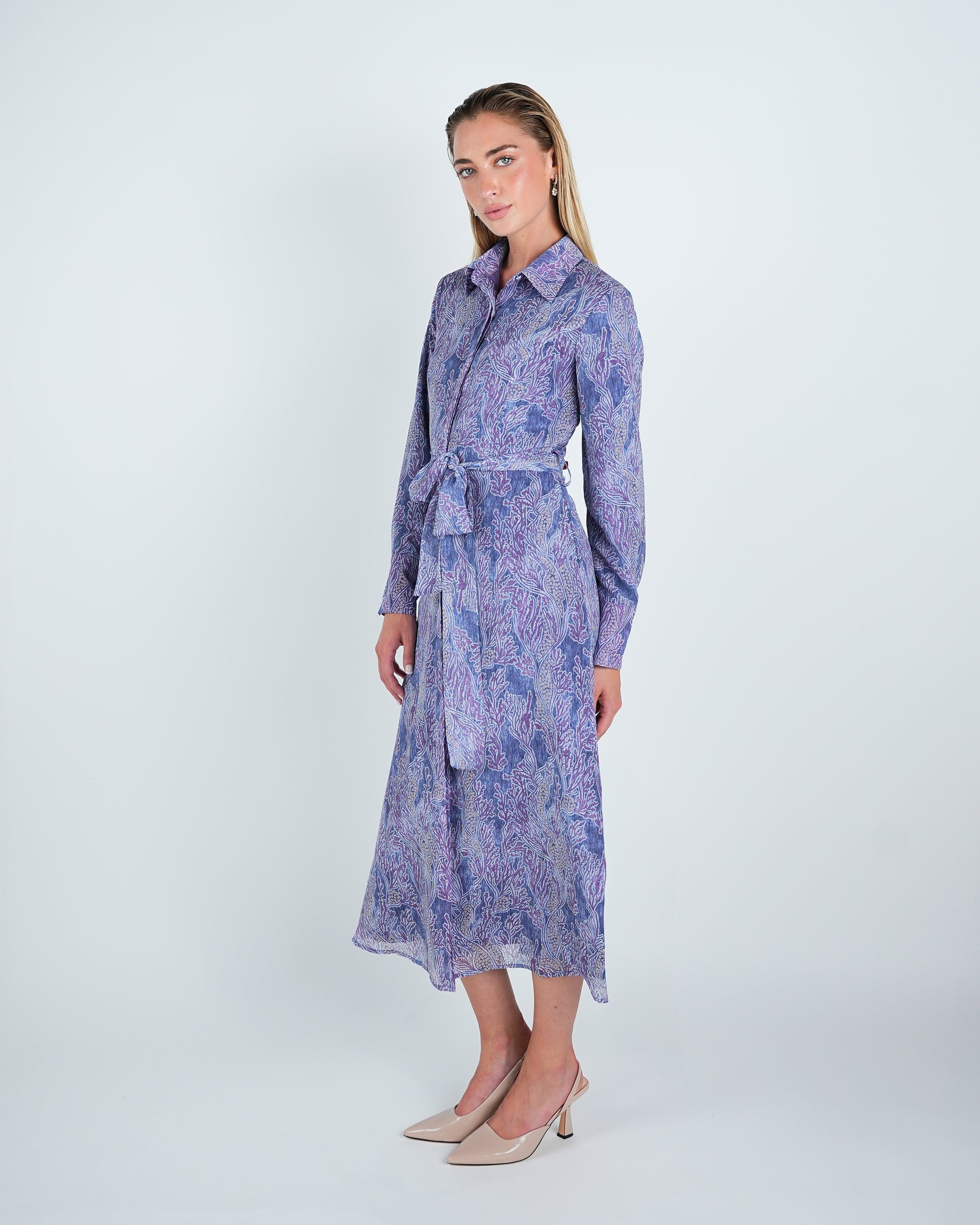 Chiffon Abstract Belted Shirt Dress