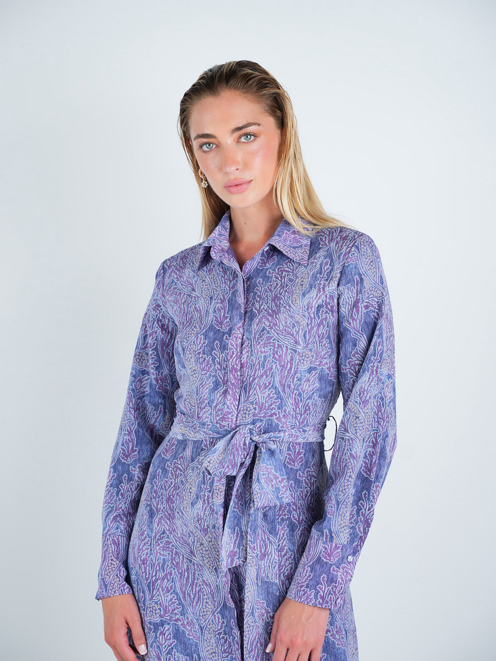 Chiffon Abstract Belted Shirt Dress