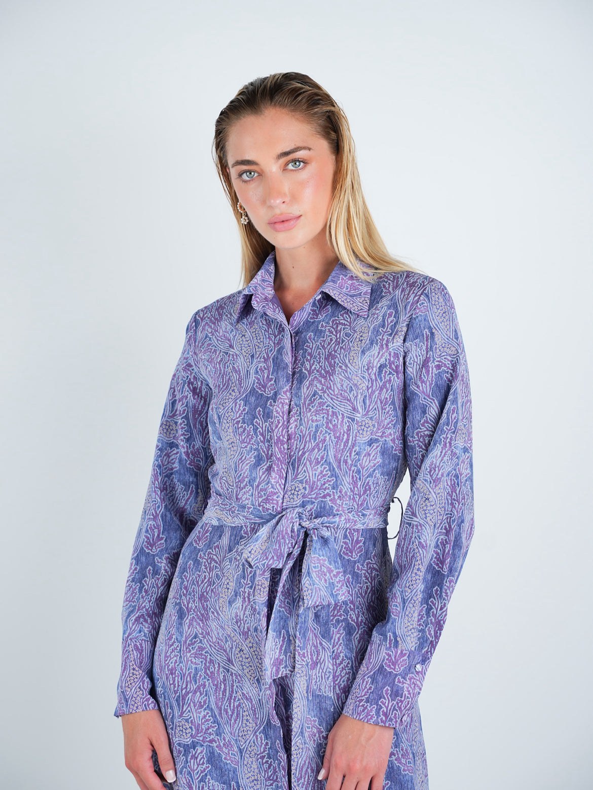 Chiffon Abstract Belted Shirt Dress