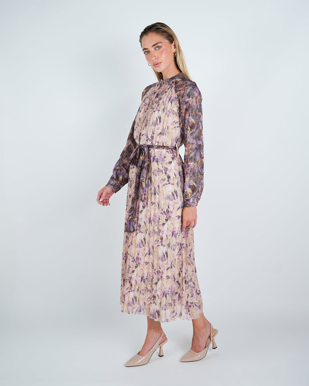 Chiffon Pleated Two Tone Midi Dress