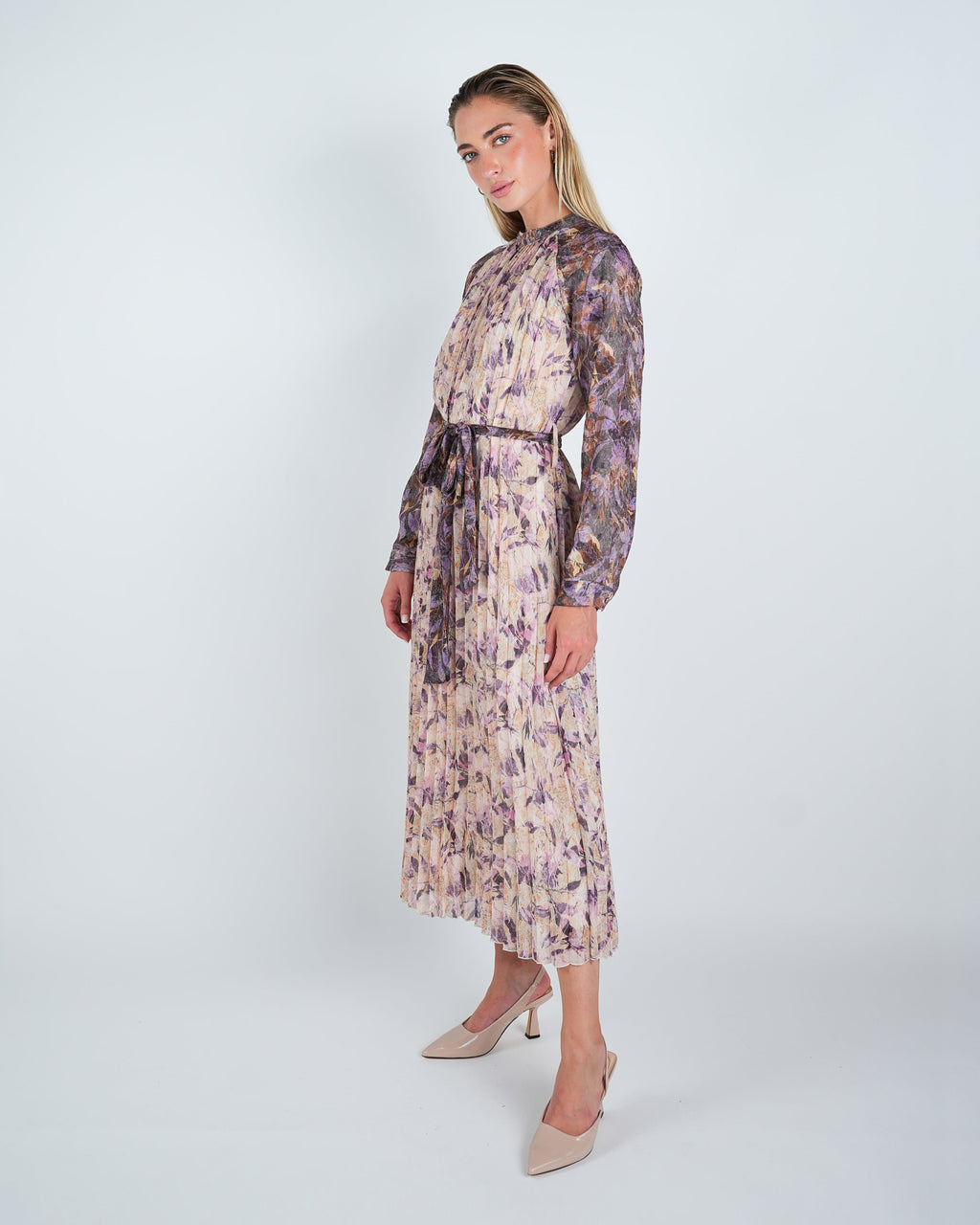 Chiffon Pleated Two Tone Midi Dress