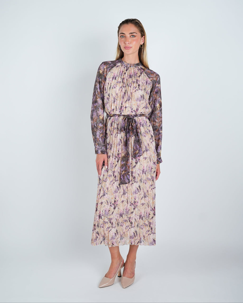 Chiffon Pleated Two Tone Midi Dress