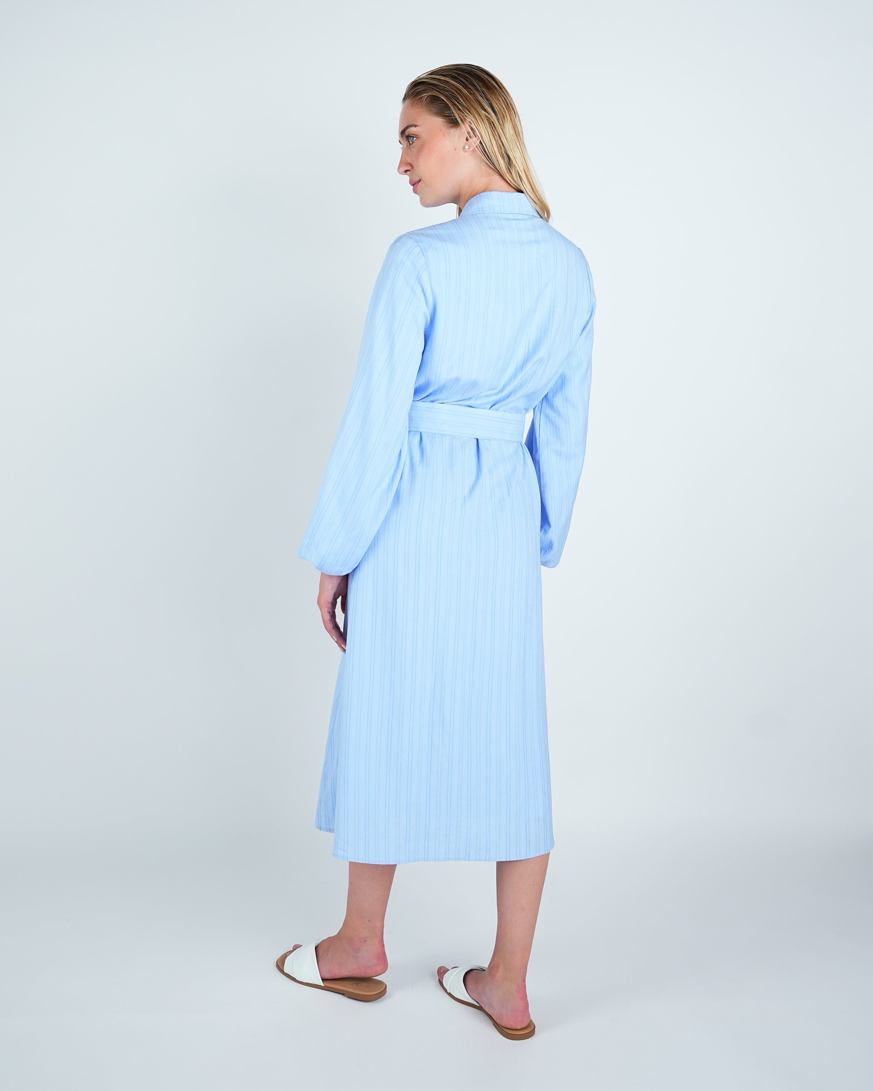 Striped Buttoned Belted Midi Dress