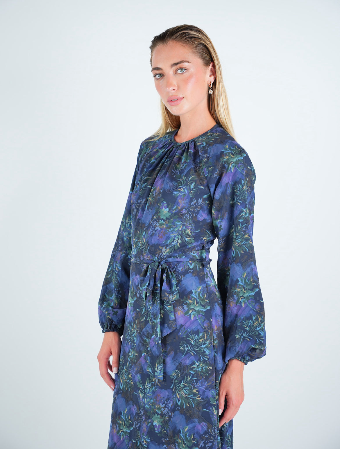 Chiffon Belted A-Line Midi Dress