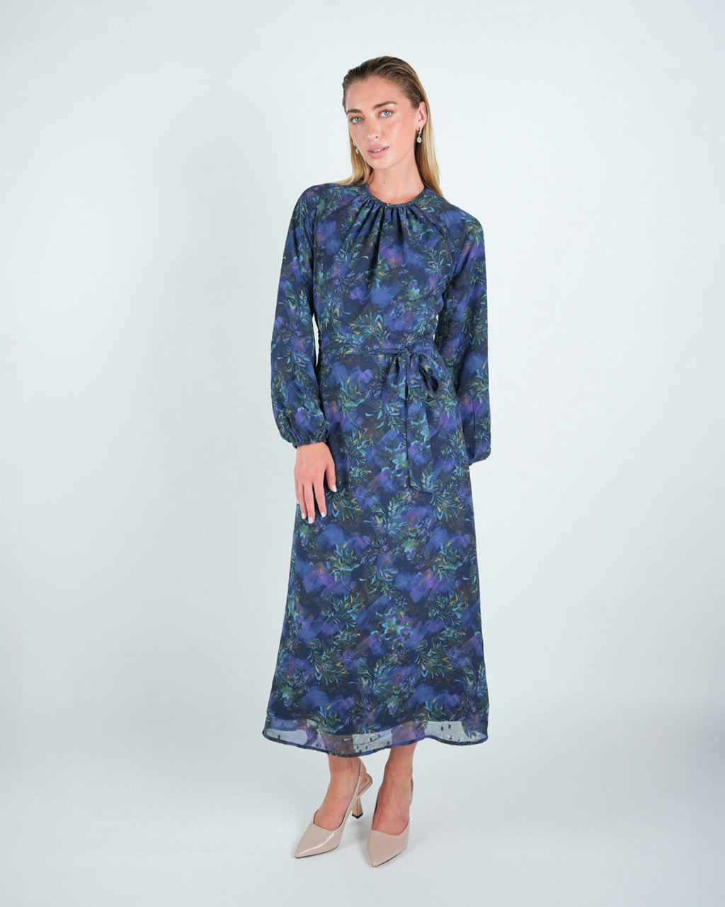 Chiffon Belted A-Line Midi Dress