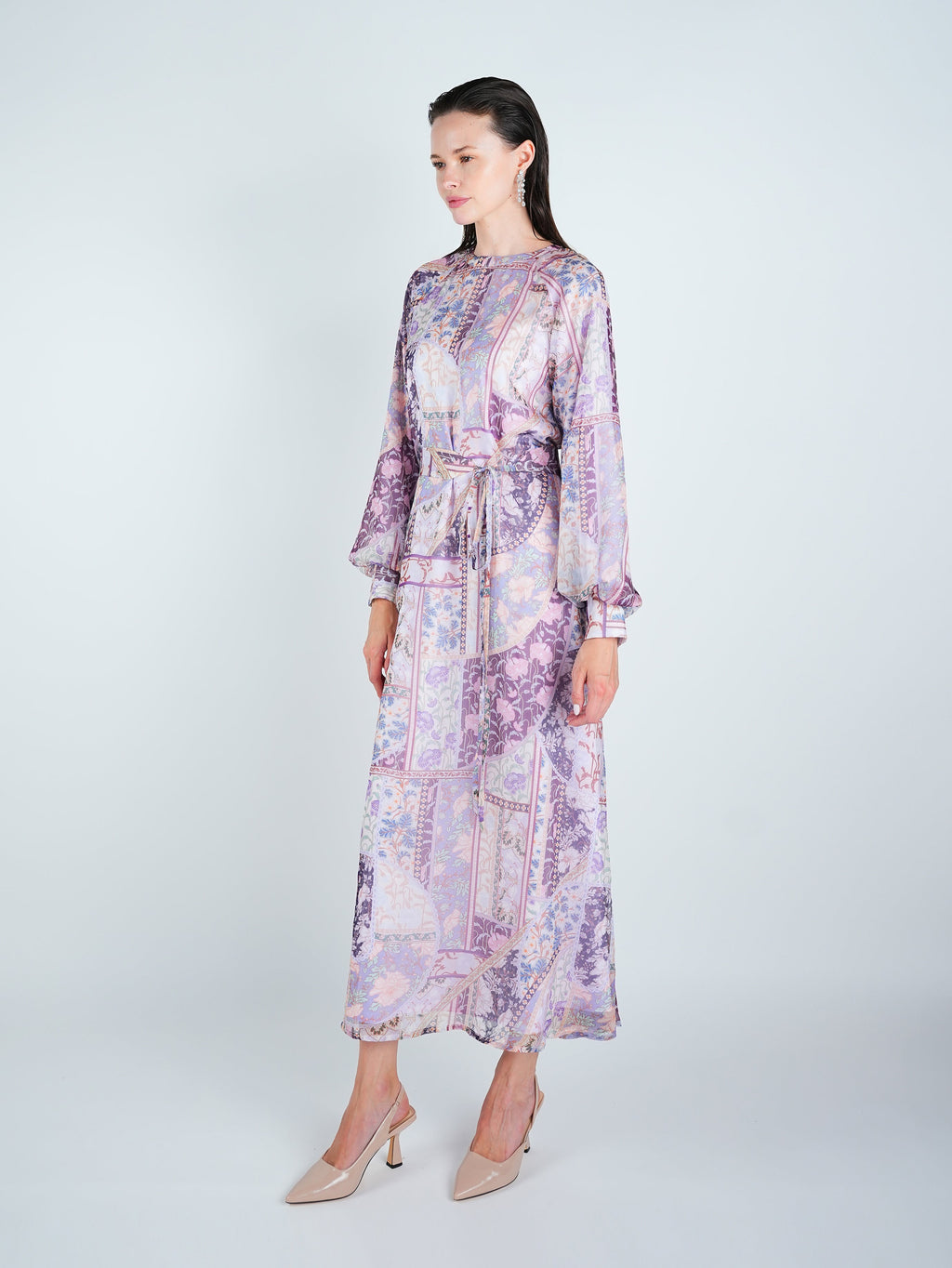Organza Printed Puff Sleeve Maxi Dress