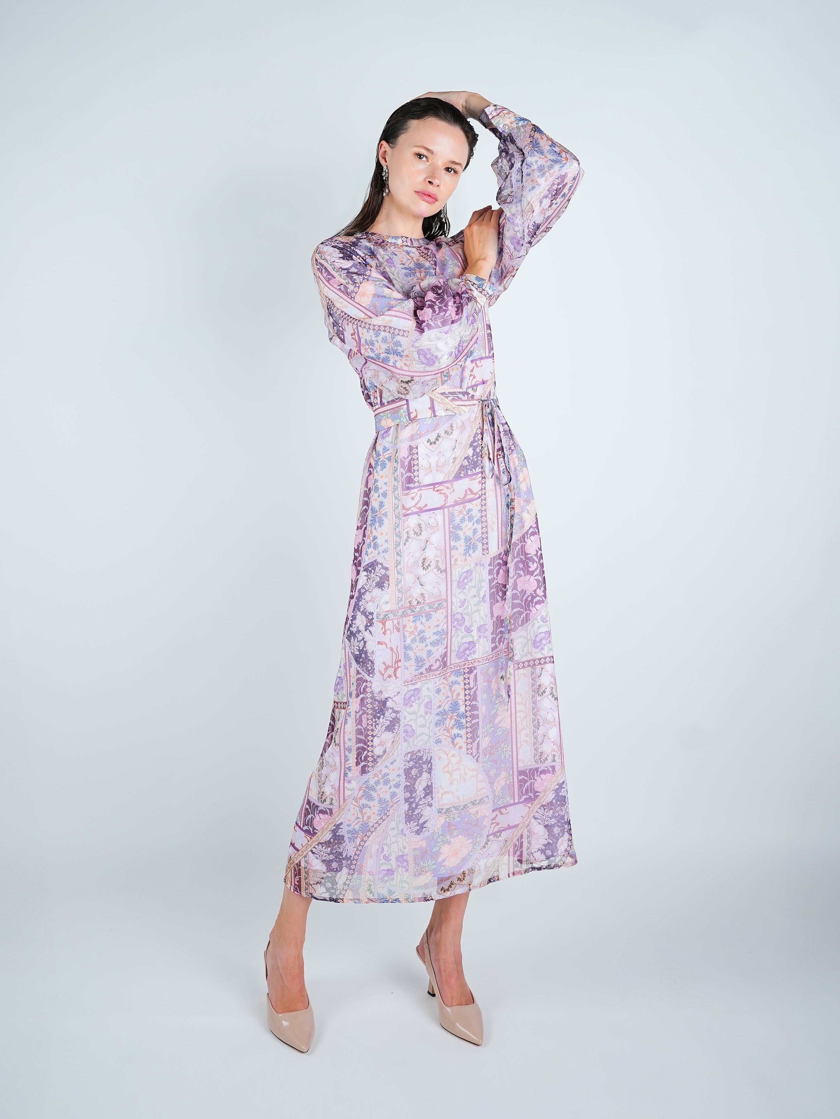 organza maxi dress with sleeves Half-Sleeve Silk Organza Maxi Dress