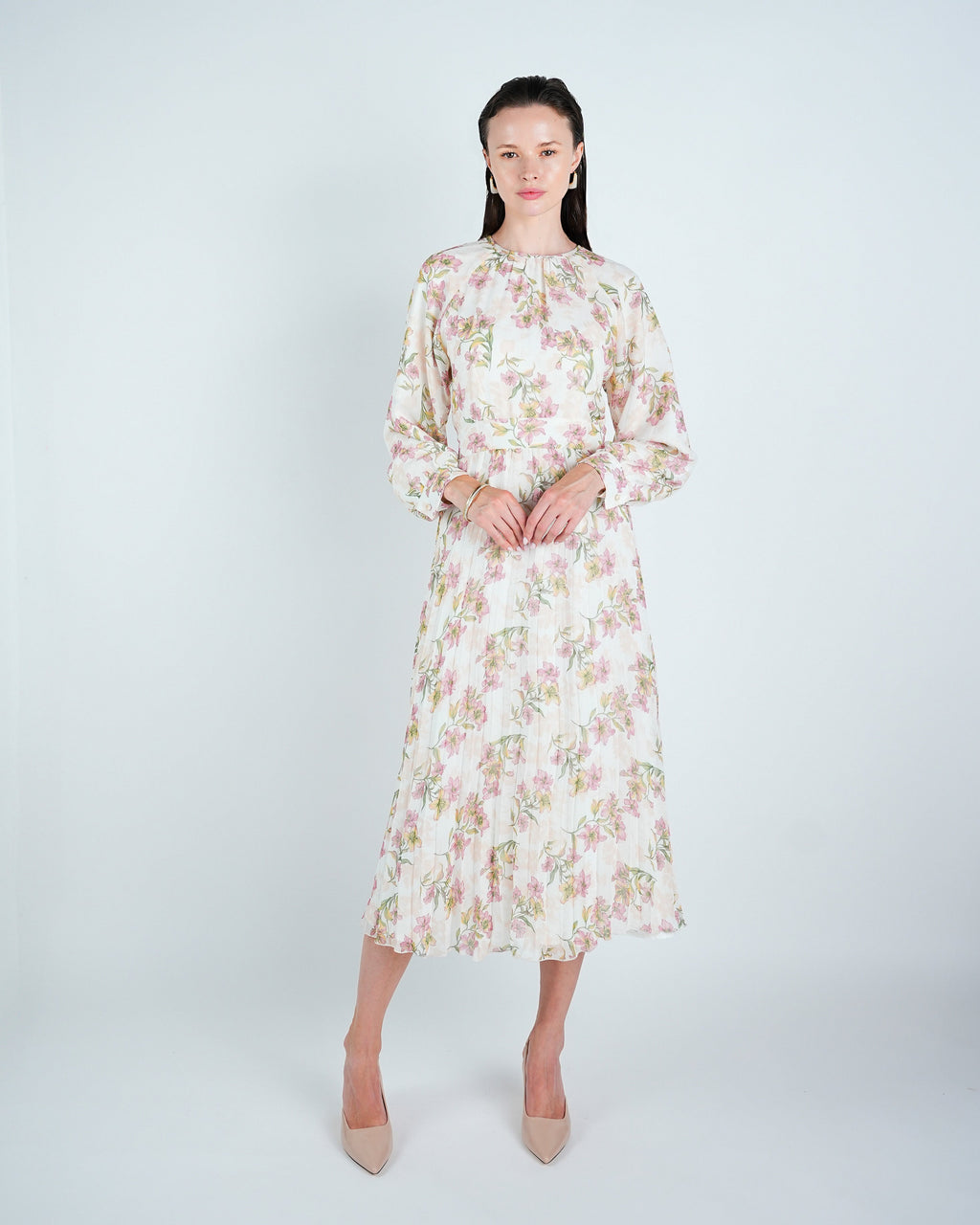 Chiffon Floral Waisted Midi Dress