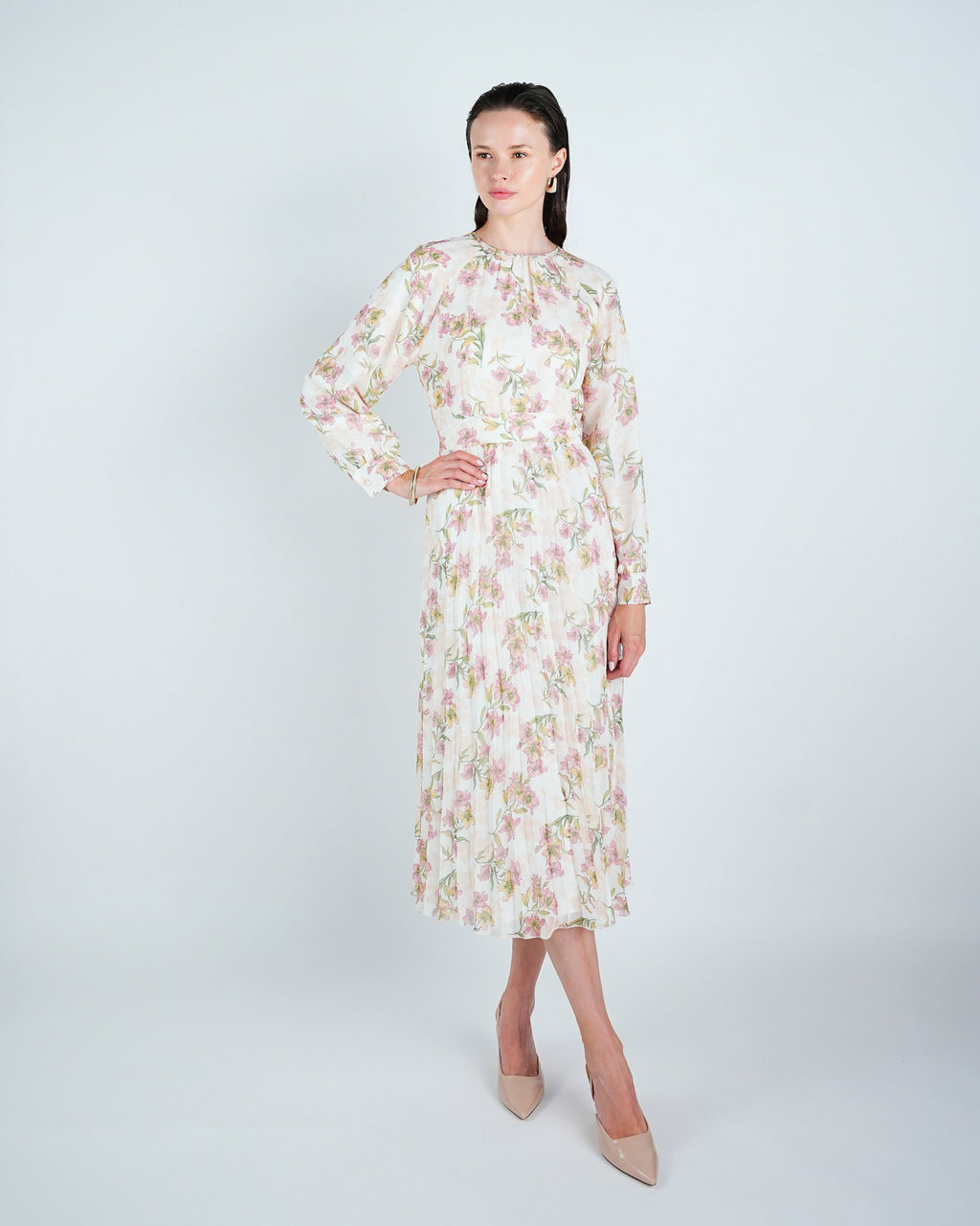 Chiffon Floral Waisted Midi Dress