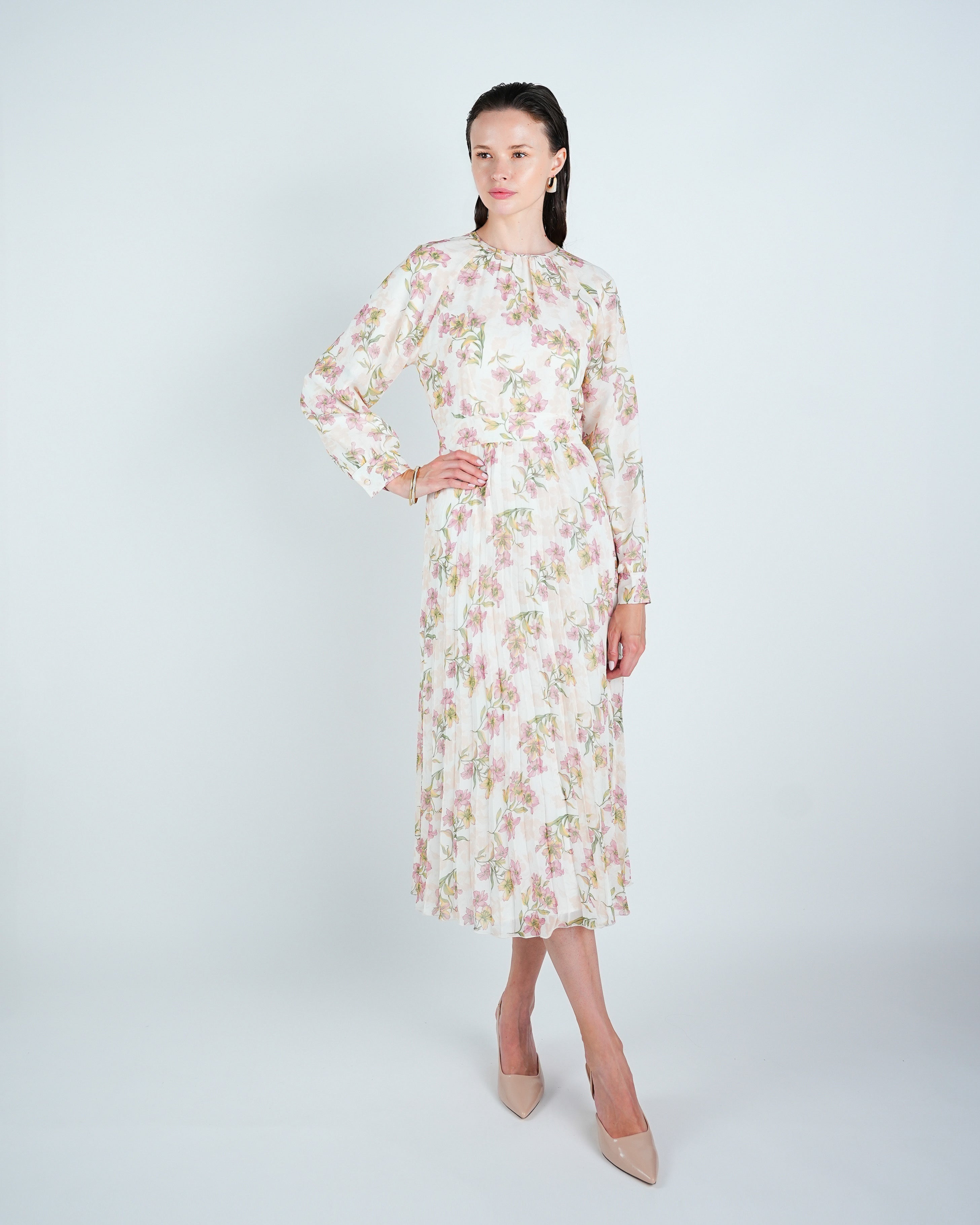 Chiffon Floral Waisted Midi Dress